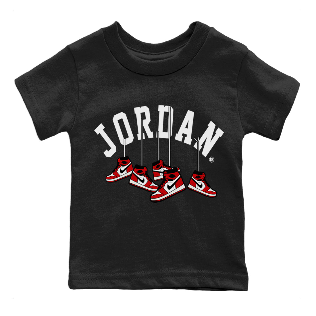 Jordan 1 Chicago Sneaker Matching T-Shirt Hanging Sneakers Sneaker Tees Jordan 1 Chicago Sneaker Release Tees Kids Shirts