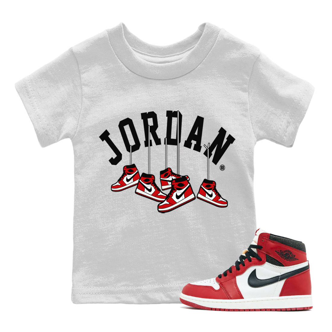 Jordan 1 Chicago Sneaker Matching T-Shirt Hanging Sneakers Sneaker Tees Jordan 1 Chicago Sneaker Release Tees Kids Shirts