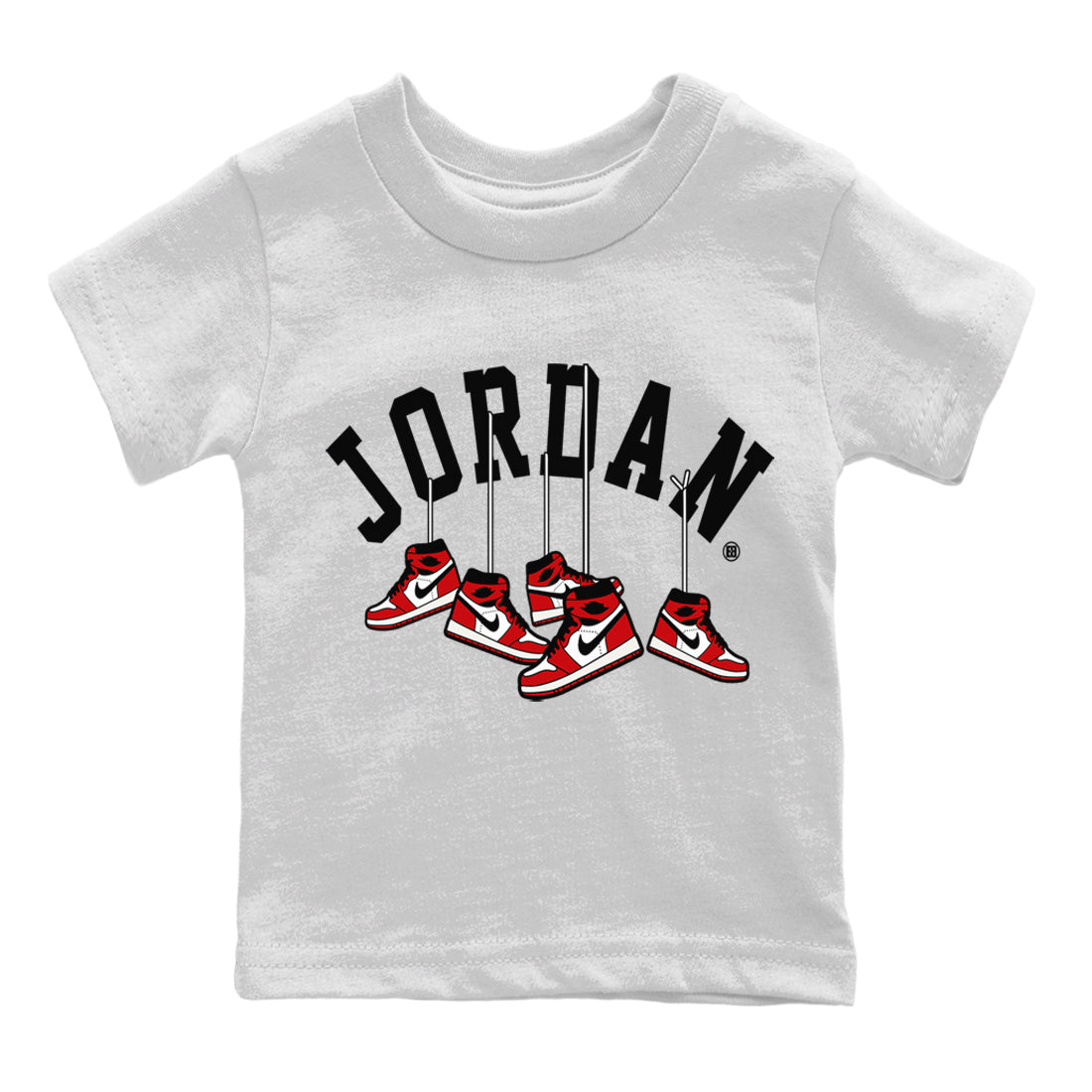Jordan 1 Chicago Sneaker Matching T-Shirt Hanging Sneakers Sneaker Tees Jordan 1 Chicago Sneaker Release Tees Kids Shirts
