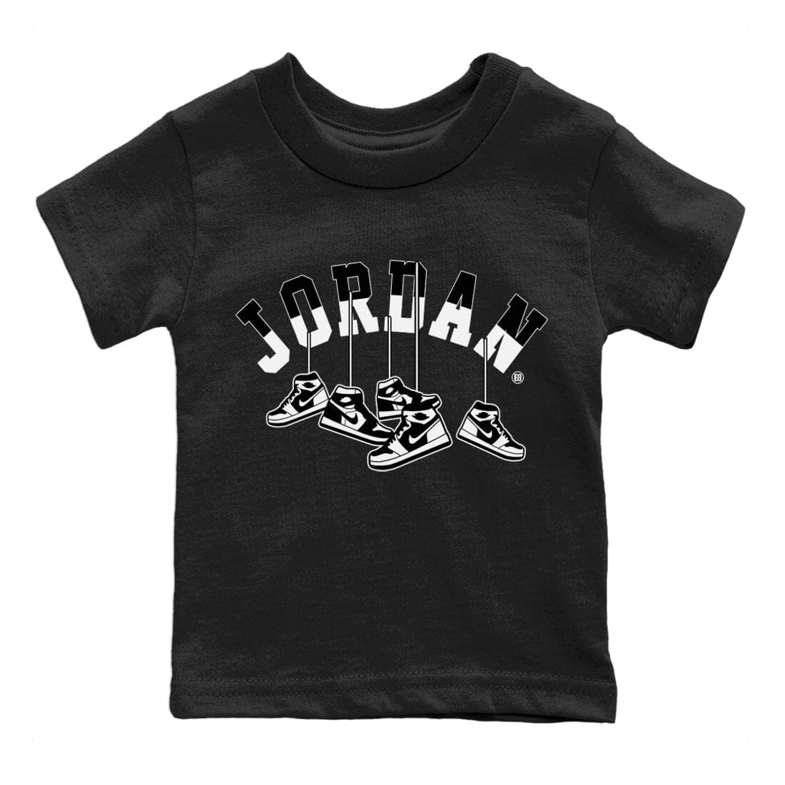 Jordan 1 Homage Sneaker Matching T-Shirt Hanging Sneakers Sneaker Tees Jordan 1 Homage Sneaker Release Tees Kids Shirts