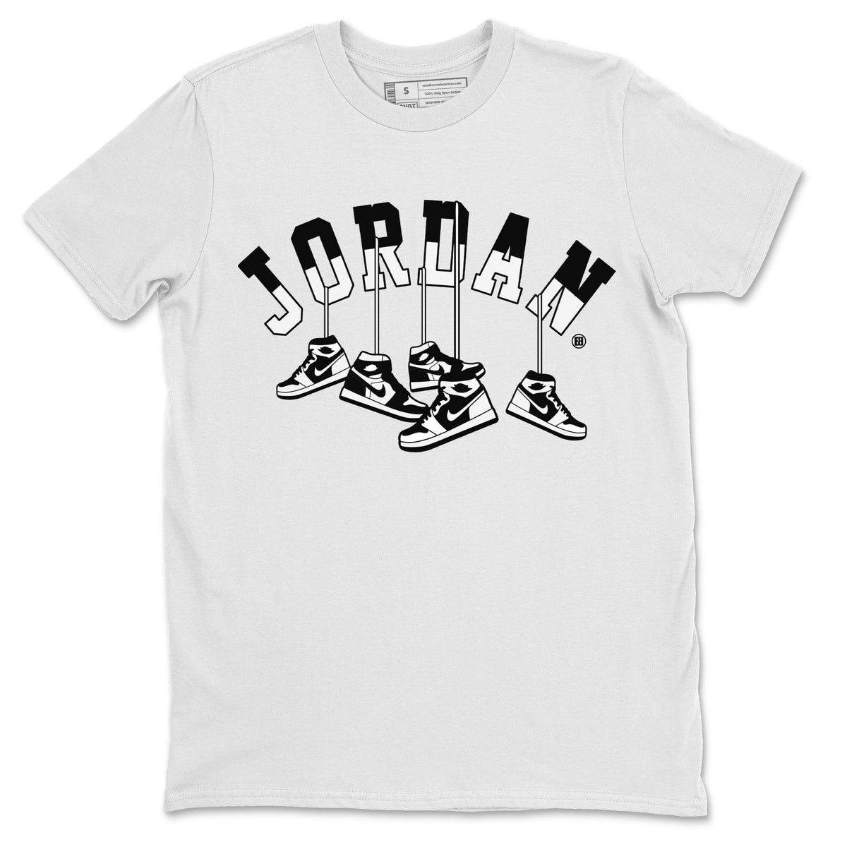 Jordan 1 Homage Sneaker Matching T-Shirt Hanging Sneakers Sneaker Tees Jordan 1 Homage Sneaker Release Tees Crew Neck Tees