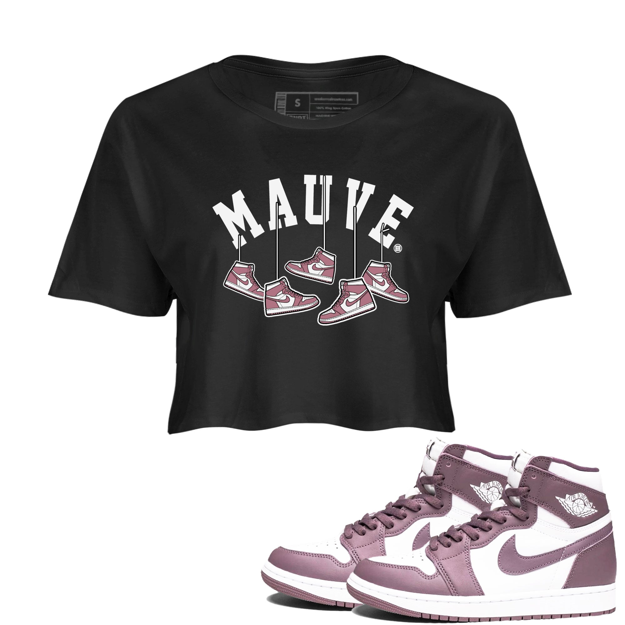 Air Jordan 1 Mauve shirt to match jordans Hanging Sneakers sneaker matching Sneaker Matching Tee Jordan 1 High OG Mauve Drip Gear Zone Black 1 Crop Sneaker Matching Tee