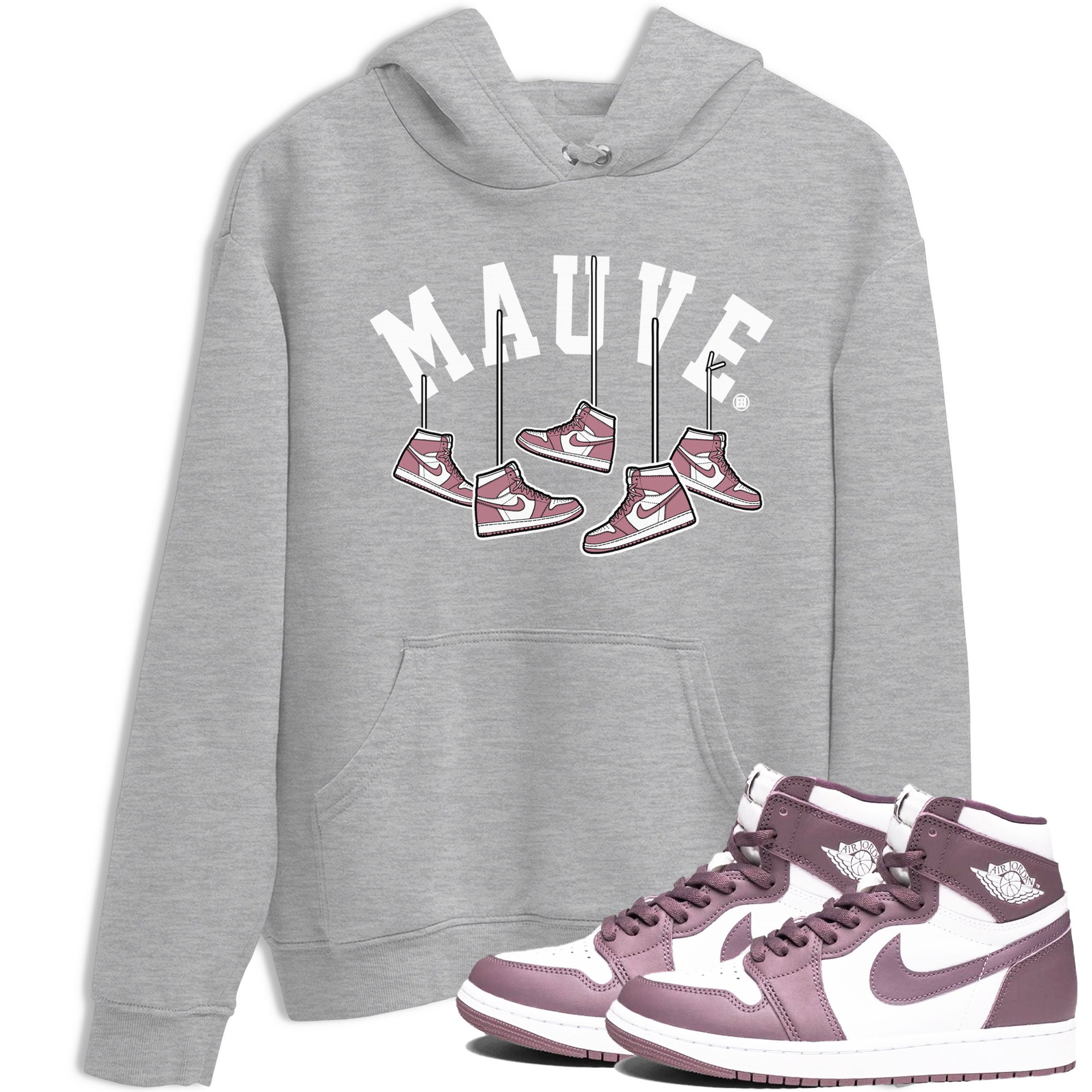 Air Jordan 1 Mauve shirt to match jordans Hanging Sneakers sneaker matching Sneaker Matching Tee Jordan 1 High OG Mauve Drip Gear Zone Unisex Heather Grey 1 Sneaker Matching Tee