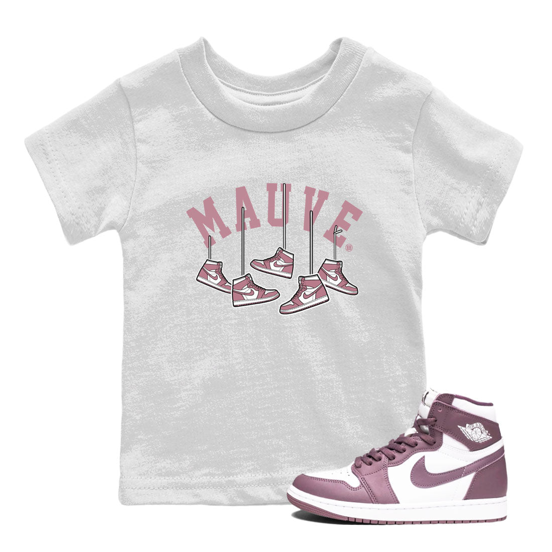 Air Jordan 1 Mauve shirt to match jordans Hanging Sneakers sneaker matching Sneaker Matching Tee Jordan 1 High OG Mauve Drip Gear Zone Baby Toddler White 1 Sneaker Matching Tee