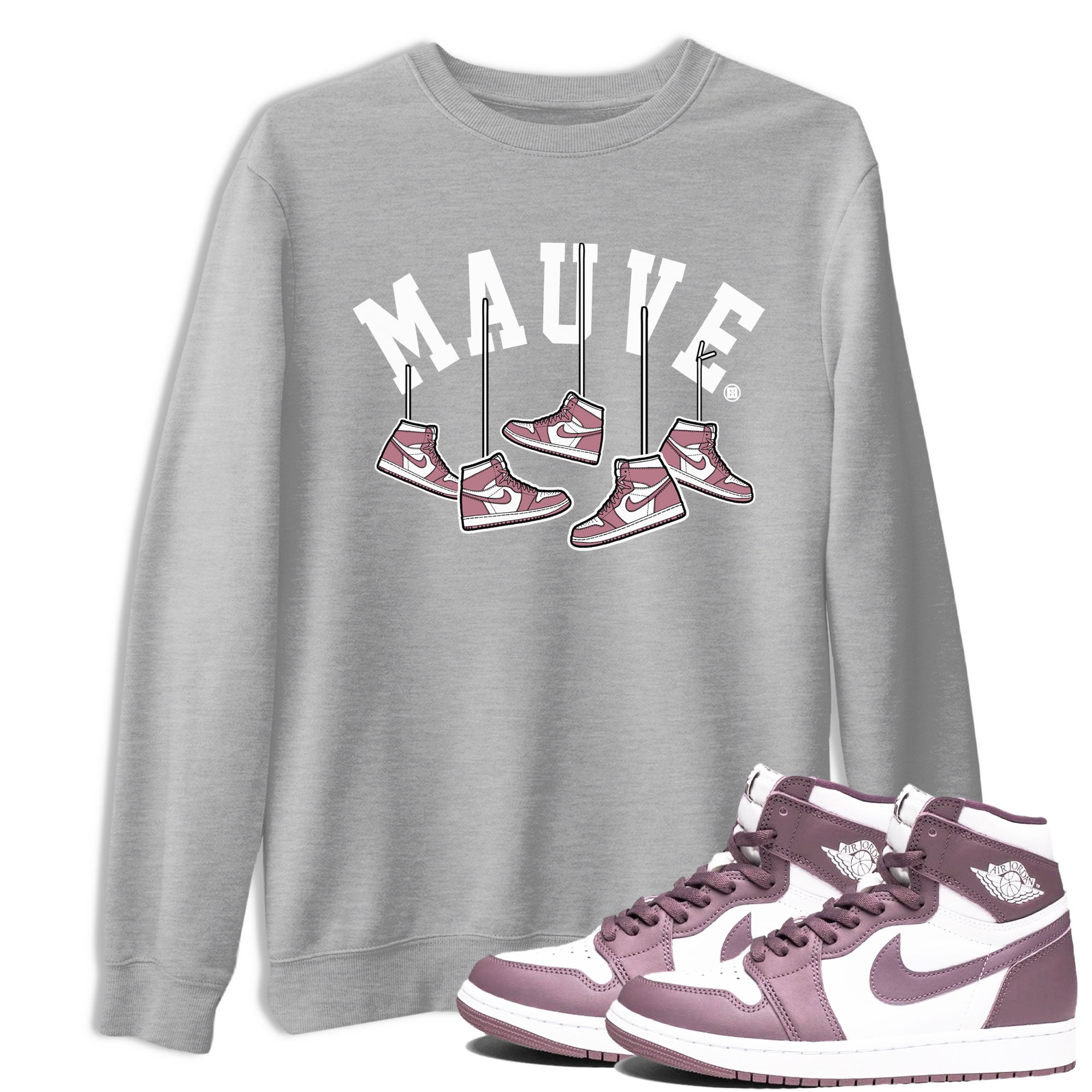 Air Jordan 1 Mauve shirt to match jordans Hanging Sneakers sneaker matching Sneaker Matching Tee Jordan 1 High OG Mauve Drip Gear Zone Unisex Heather Grey 1 Sneaker Matching Tee