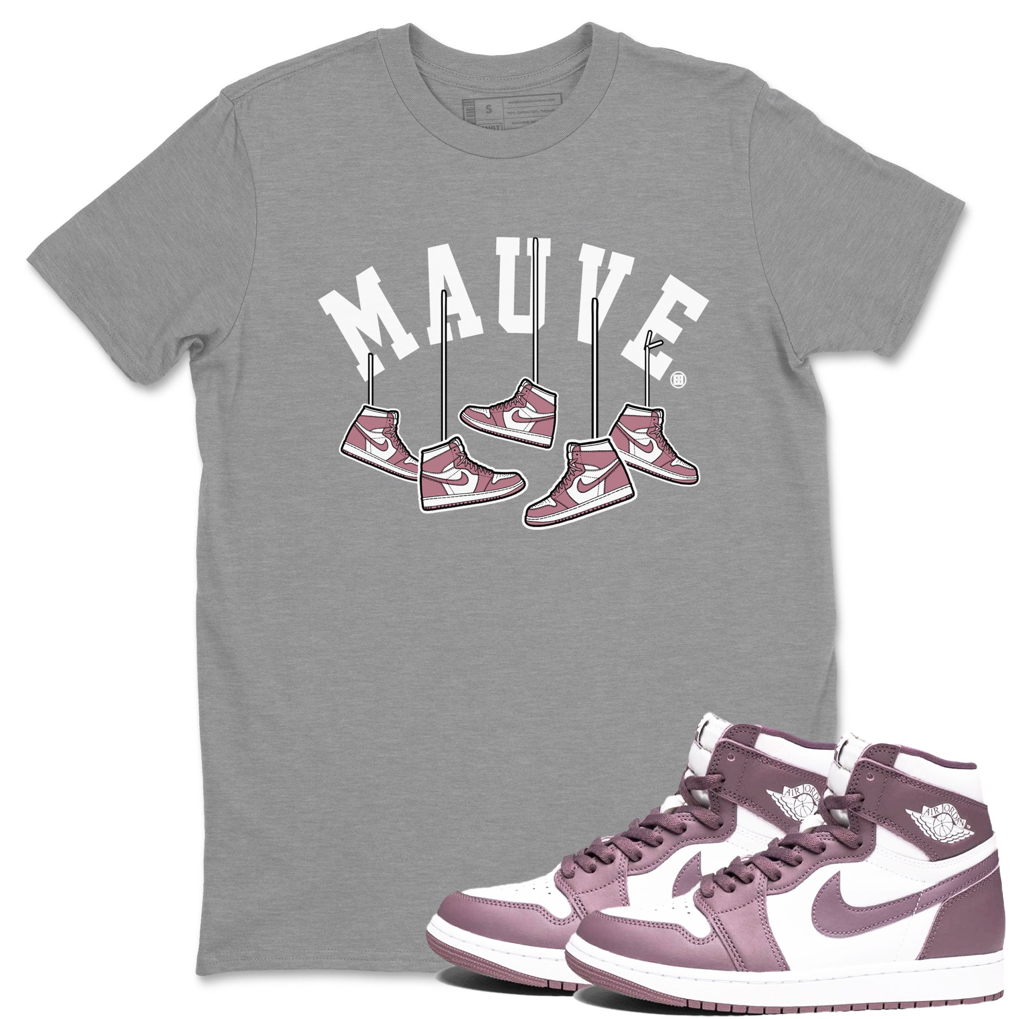 Air Jordan 1 Mauve shirt to match jordans Hanging Sneakers sneaker matching Sneaker Matching Tee Jordan 1 High OG Mauve Drip Gear Zone Unisex Heather Grey 1 Sneaker Matching Tee