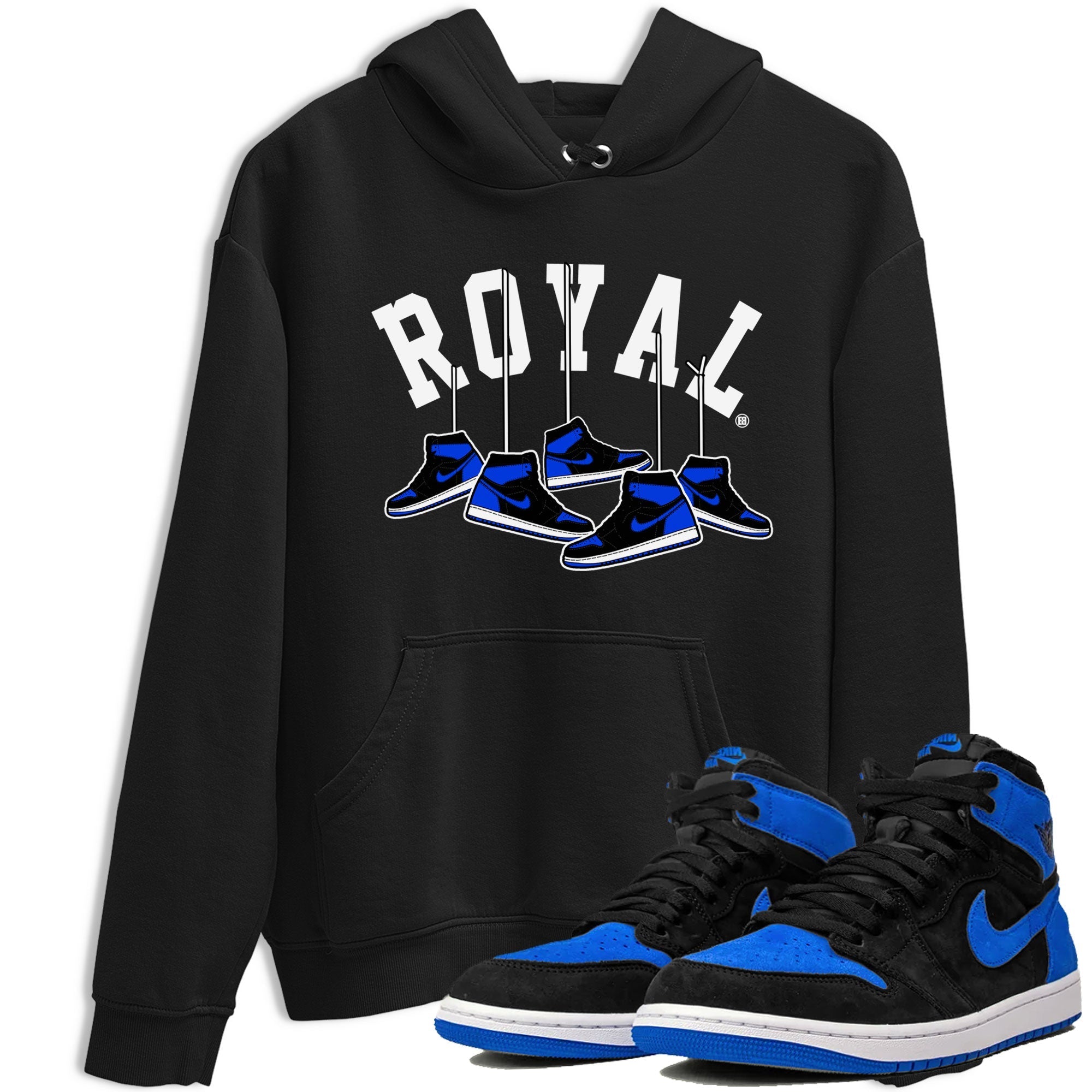 Air Jordan 1 Royal Reimagined shirt to match jordans Hanging Sneakers sneaker tees Air Jordan 1 High OG Royal Reimagined Drip Gear Zone Unisex Sneaker Tees and Sneaker Match T-Shirt Black 1 T-Shirt