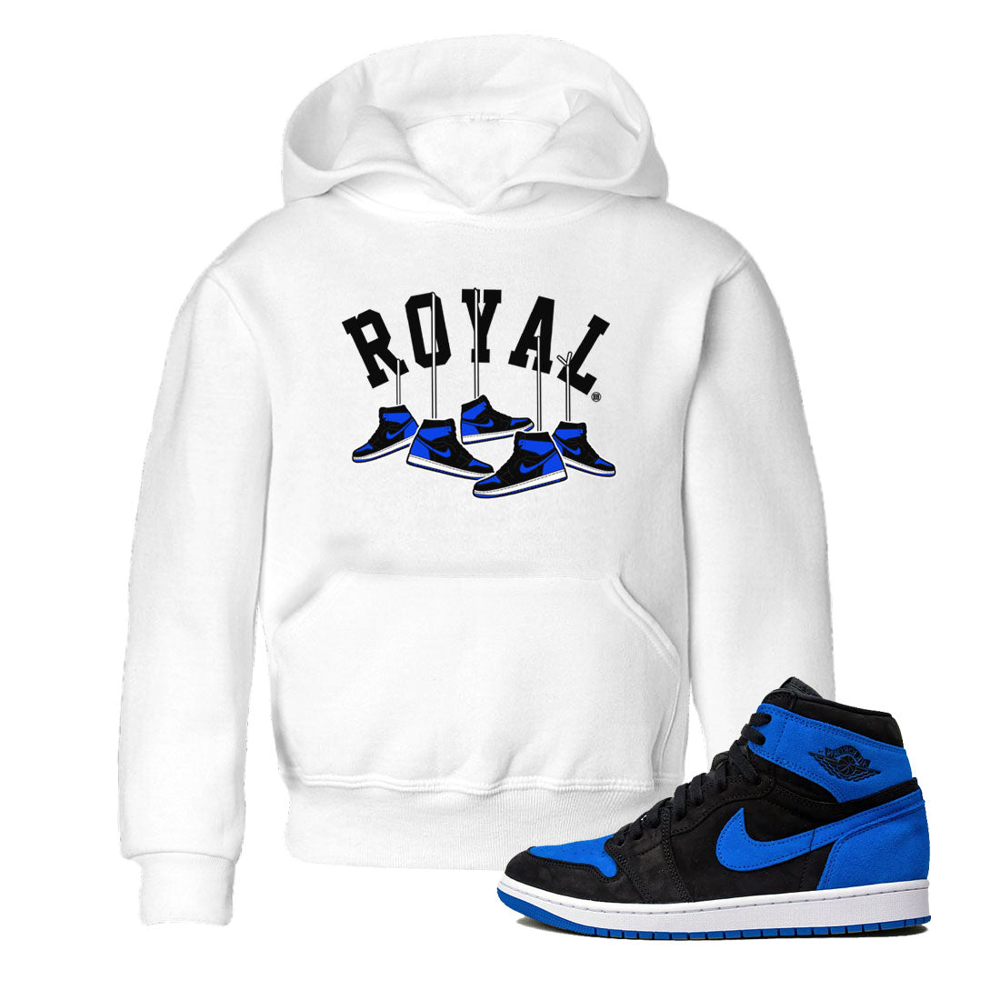 Air Jordan 1 Royal Reimagined shirt to match jordans Hanging Sneakers sneaker tees Air Jordan 1 High OG Royal Reimagined Drip Gear Zone Kids Baby Toddler sneaker shirts White 1 T-Shirt