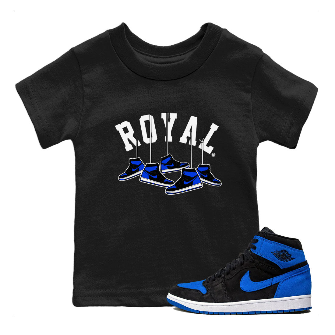 Air Jordan 1 Royal Reimagined shirt to match jordans Hanging Sneakers sneaker tees Air Jordan 1 High OG Royal Reimagined Drip Gear Zone Kids Baby Toddler sneaker shirts Black 1 T-Shirt