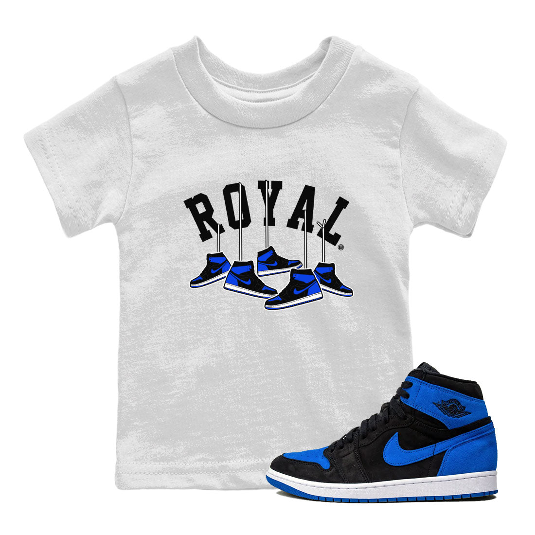 Air Jordan 1 Royal Reimagined shirt to match jordans Hanging Sneakers sneaker tees Air Jordan 1 High OG Royal Reimagined Drip Gear Zone Kids Baby Toddler sneaker shirts White 1 T-Shirt