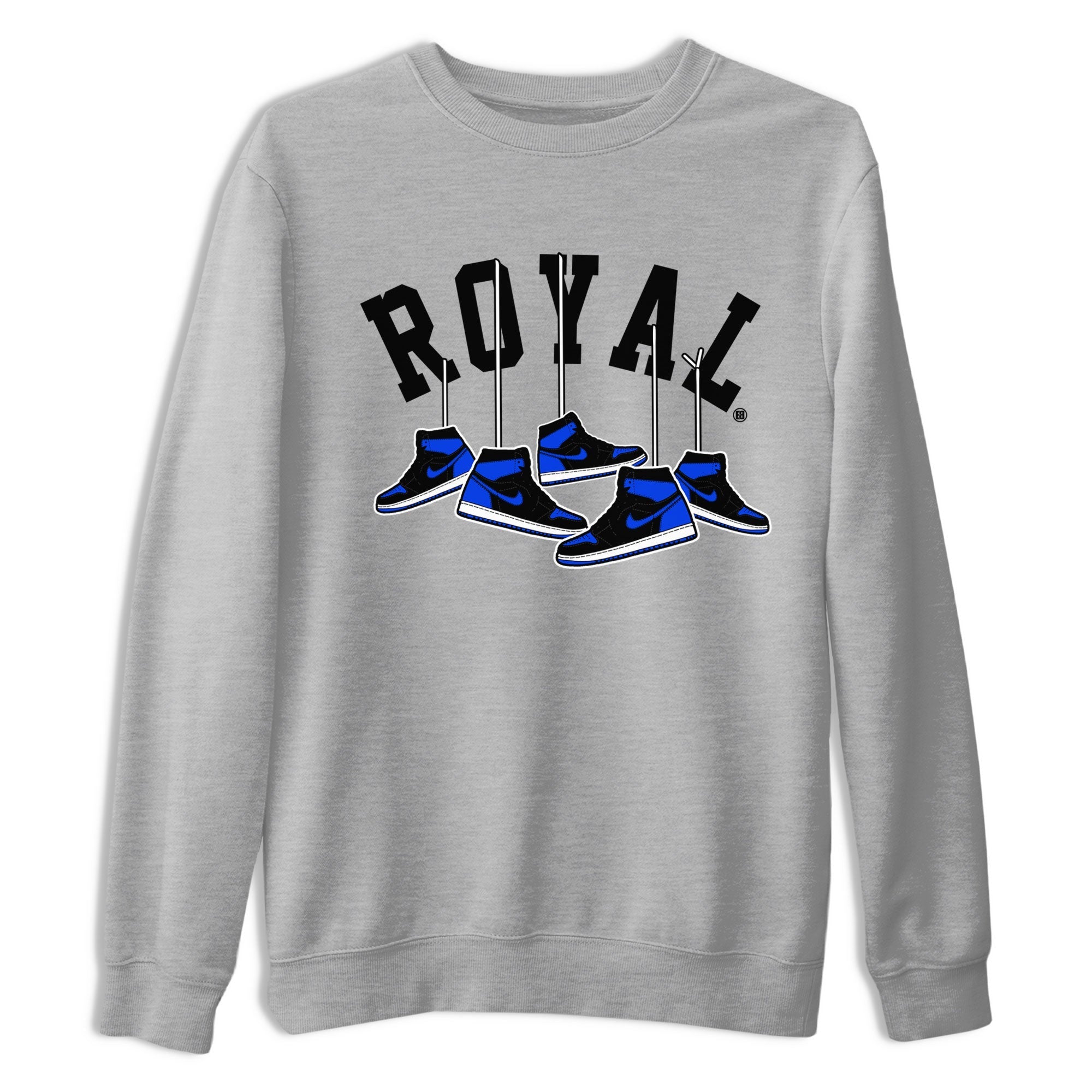 Air Jordan 1 Royal Reimagined shirt to match jordans Hanging Sneakers sneaker tees Air Jordan 1 High OG Royal Reimagined Drip Gear Zone Unisex Sneaker Tees and Sneaker Match T-Shirt Heather Grey 2 T-Shirt