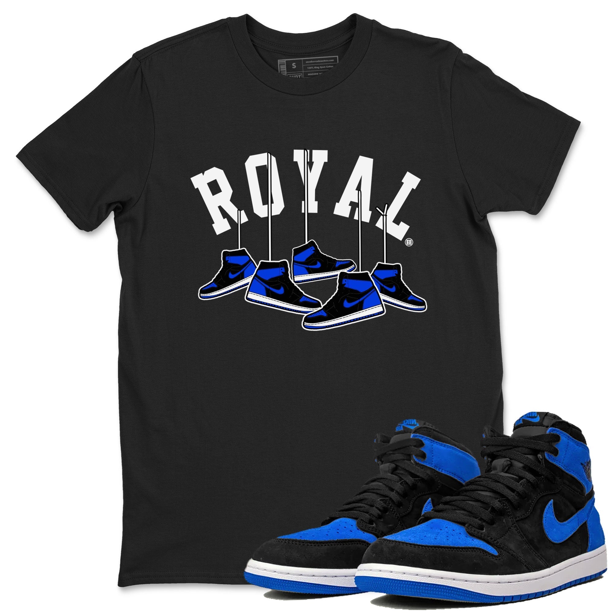 Air Jordan 1 Royal Reimagined shirt to match jordans Hanging Sneakers sneaker tees Air Jordan 1 High OG Royal Reimagined Drip Gear Zone Unisex Sneaker Tees and Sneaker Match T-Shirt Black 1 T-Shirt