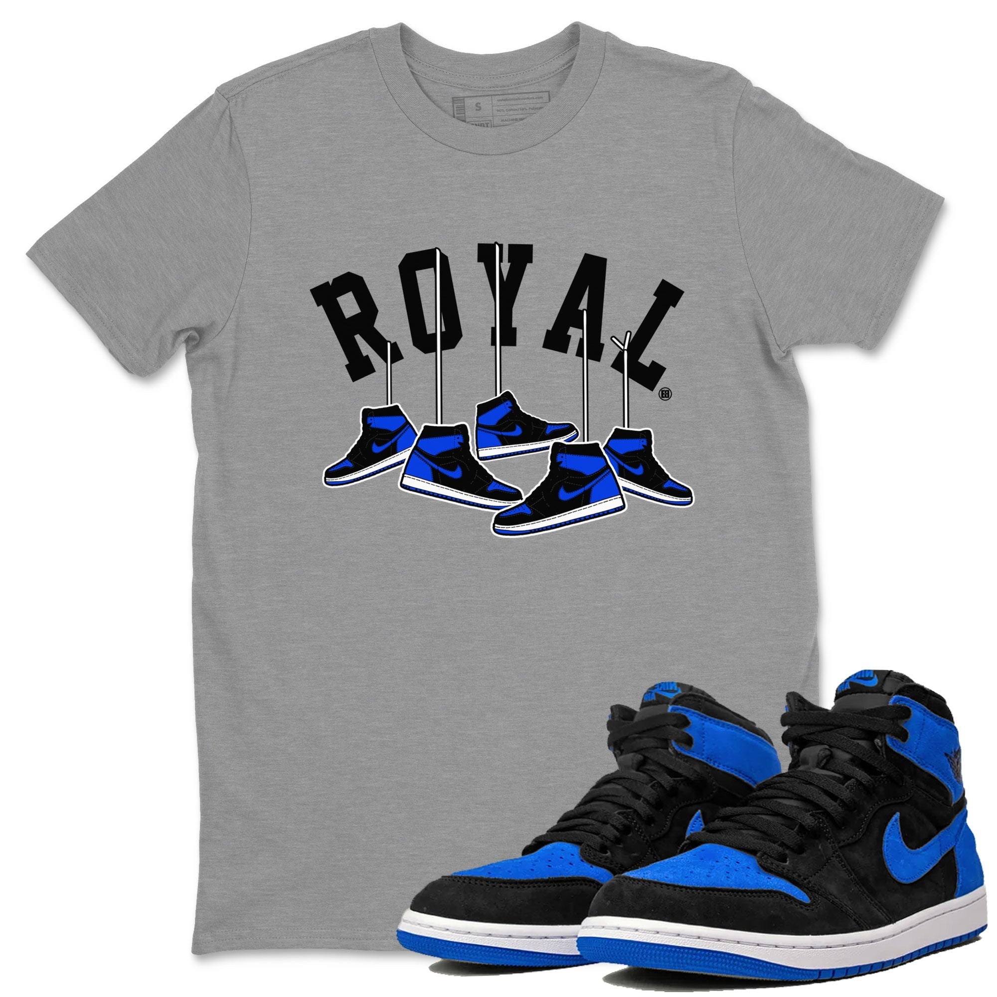 Air Jordan 1 Royal Reimagined shirt to match jordans Hanging Sneakers sneaker tees Air Jordan 1 High OG Royal Reimagined Drip Gear Zone Unisex Sneaker Tees and Sneaker Match T-Shirt Heather Grey 1 T-Shirt