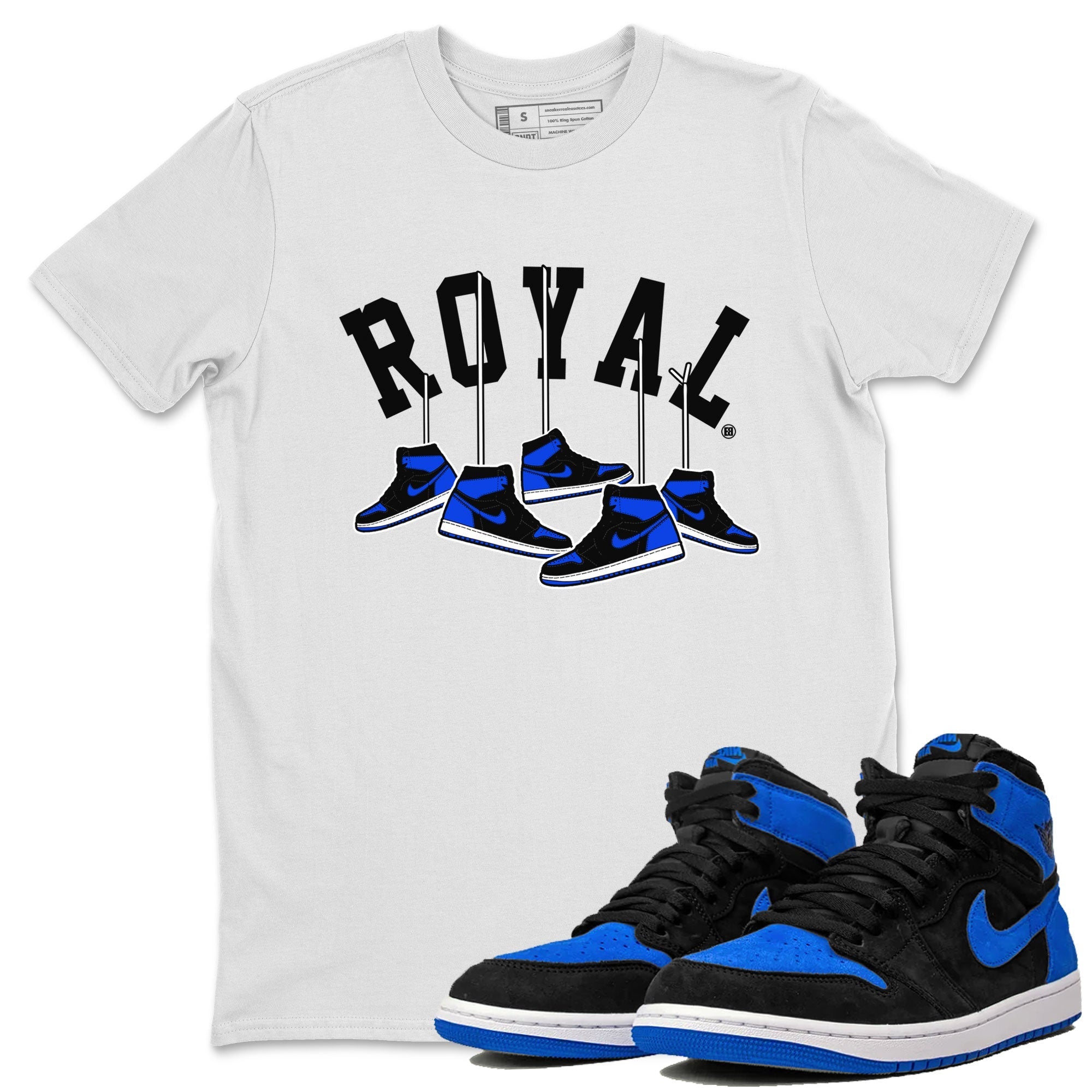 Air Jordan 1 Royal Reimagined shirt to match jordans Hanging Sneakers sneaker tees Air Jordan 1 High OG Royal Reimagined Drip Gear Zone Unisex Sneaker Tees and Sneaker Match T-Shirt White 1 T-Shirt