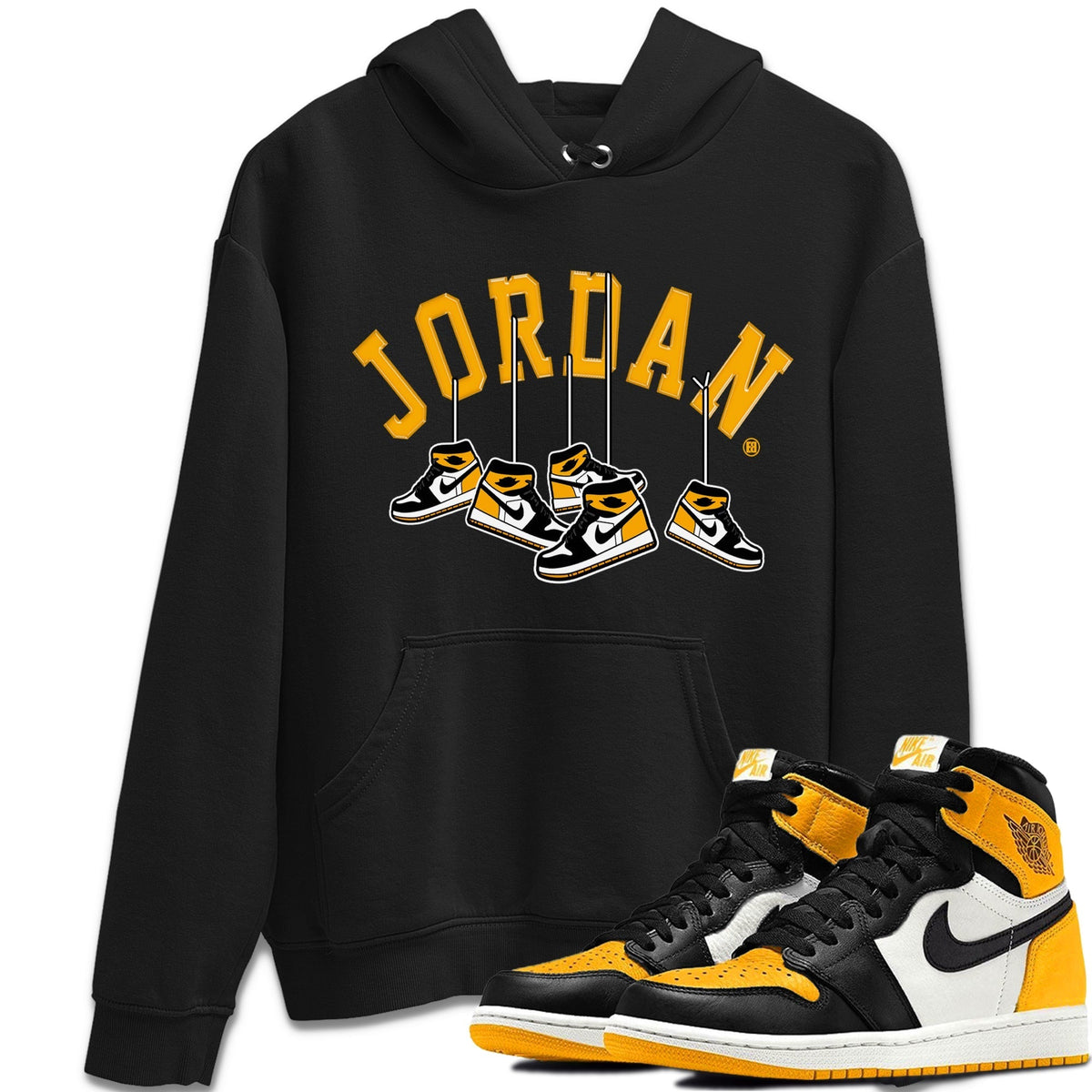 Jordan 1 Taxi Sneaker Matching T-Shirt Hanging Sneakers Sneaker Tees Jordan 1 Taxi Sneaker Release Tees Crew Neck Tees