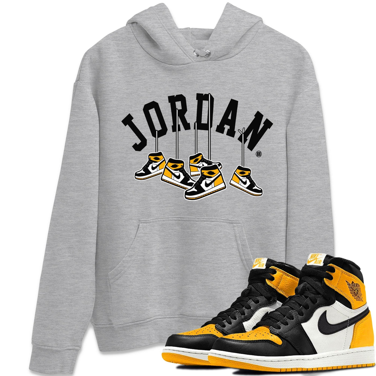 Jordan 1 Taxi Sneaker Matching T-Shirt Hanging Sneakers Sneaker Tees Jordan 1 Taxi Sneaker Release Tees Crew Neck Tees
