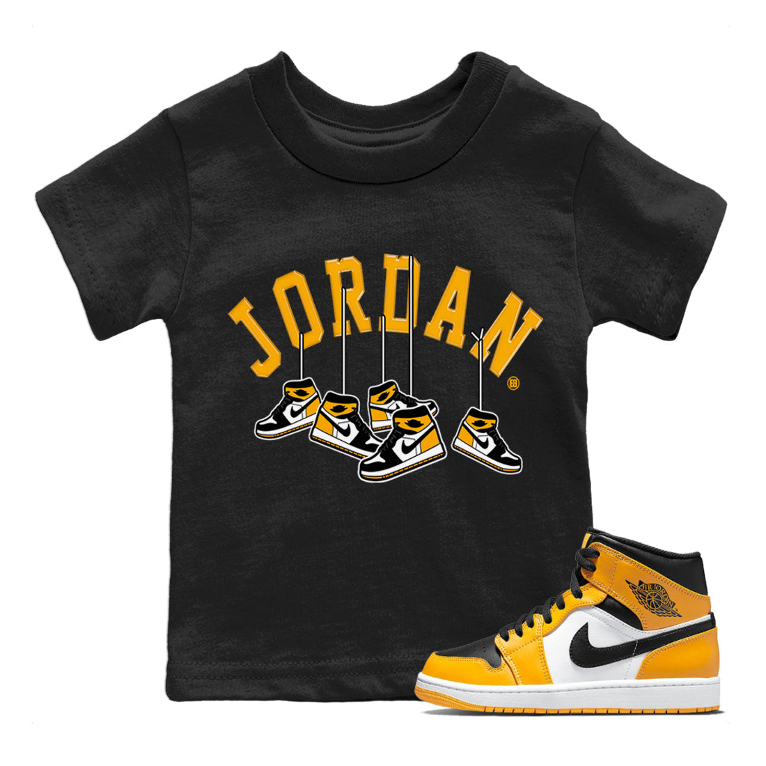 Jordan 1 Taxi Sneaker Matching T-Shirt Hanging Sneakers Sneaker Tees Jordan 1 Taxi Sneaker Release Tees Kids Shirts