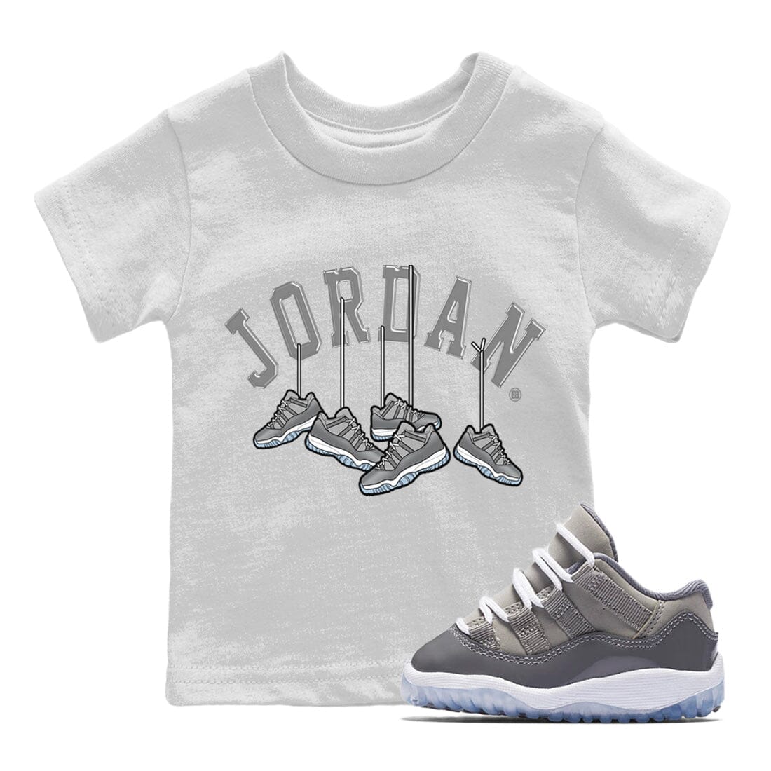 Jordan 11 Cool Grey Sneaker Matching T-Shirt Hanging Sneakers Sneaker Tees Jordan 11 Cool Grey Sneaker Release Tees Kids Shirts