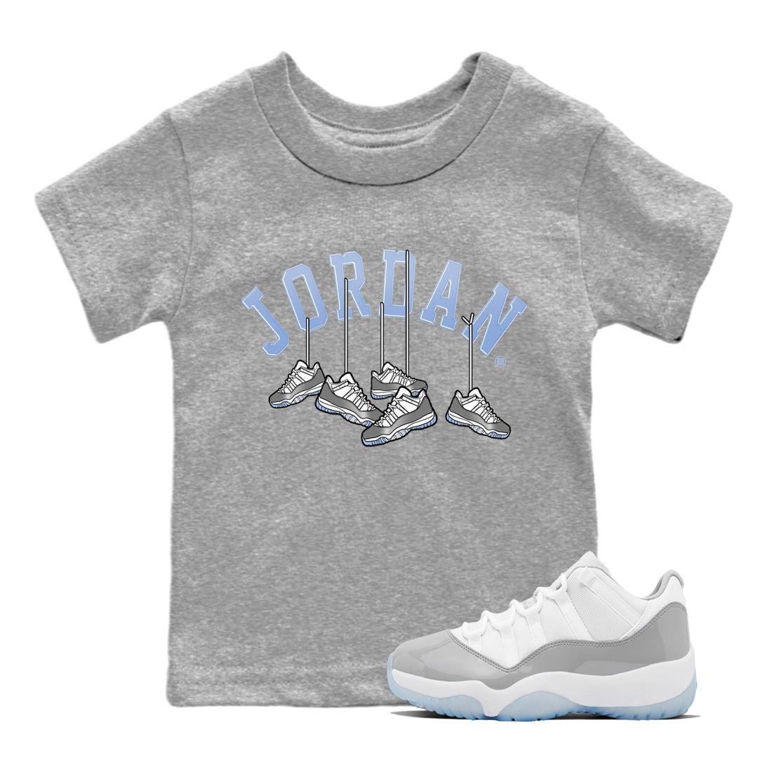 Air Jordan 11 White Cement Sneaker Match Tees Hanging Sneakers Streetwear Sneaker Shirt Air Jordan 11 Cement Grey Sneaker Release Tees Kids Shirts Heather Grey 1