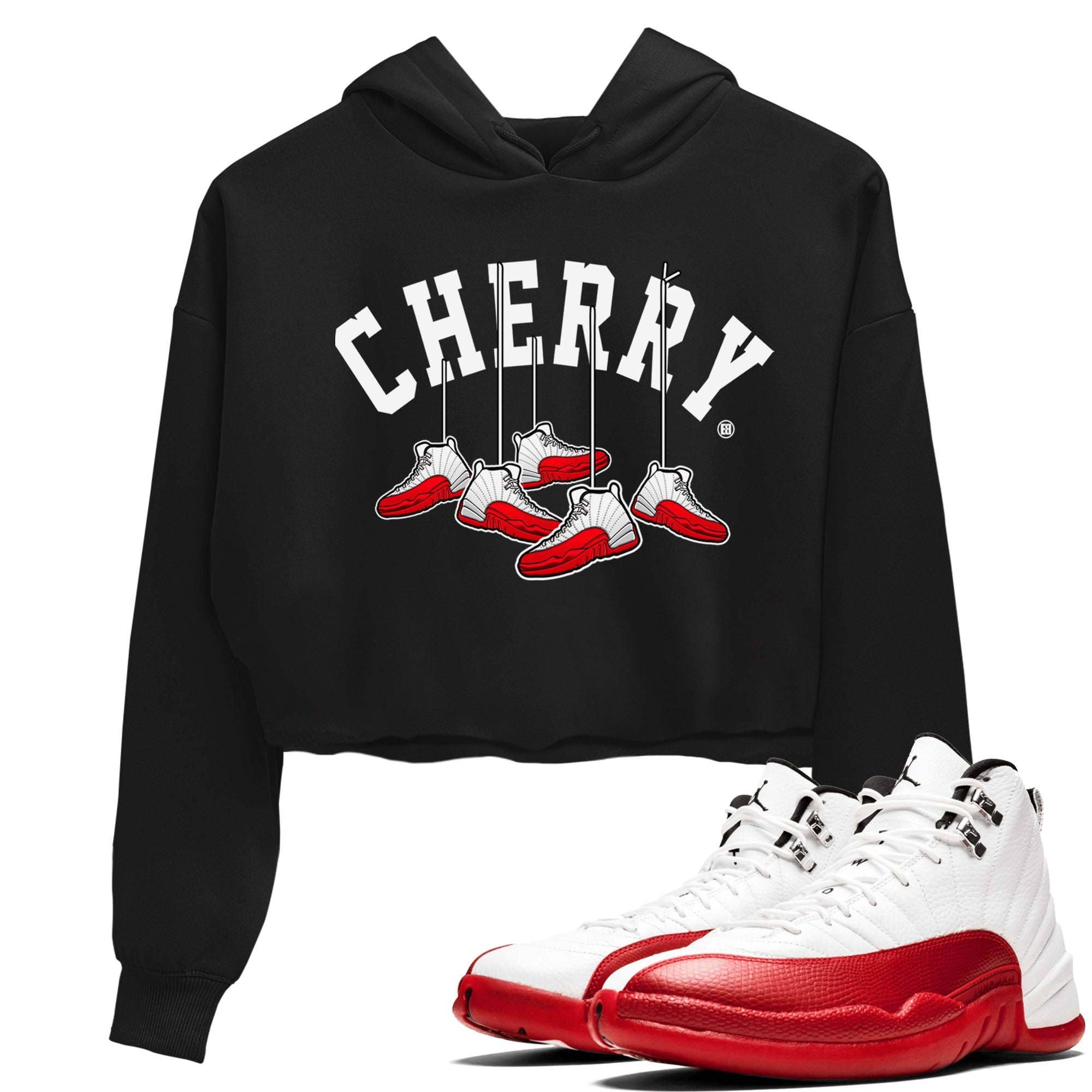 12s Cherry Sneaker Match Tees Cherry Hanging Sneakers Streetwear Sneaker Shirt Air Jordan 12 Cherry Sneaker Release Tees Women's Shirts Black 1