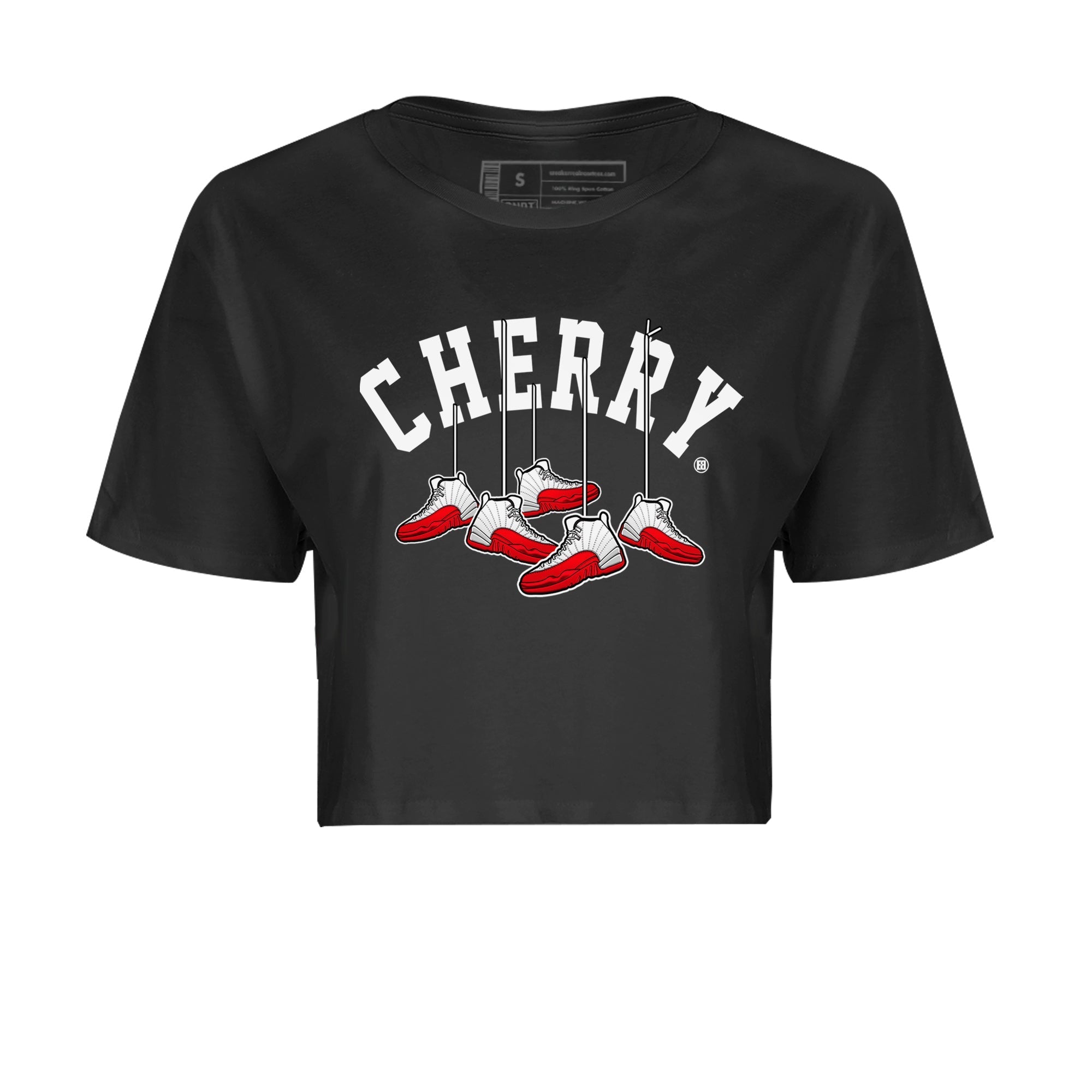 12s Cherry Sneaker Match Tees Cherry Hanging Sneakers Streetwear Sneaker Shirt Air Jordan 12 Cherry Sneaker Release Tees Women's Shirts Black 2