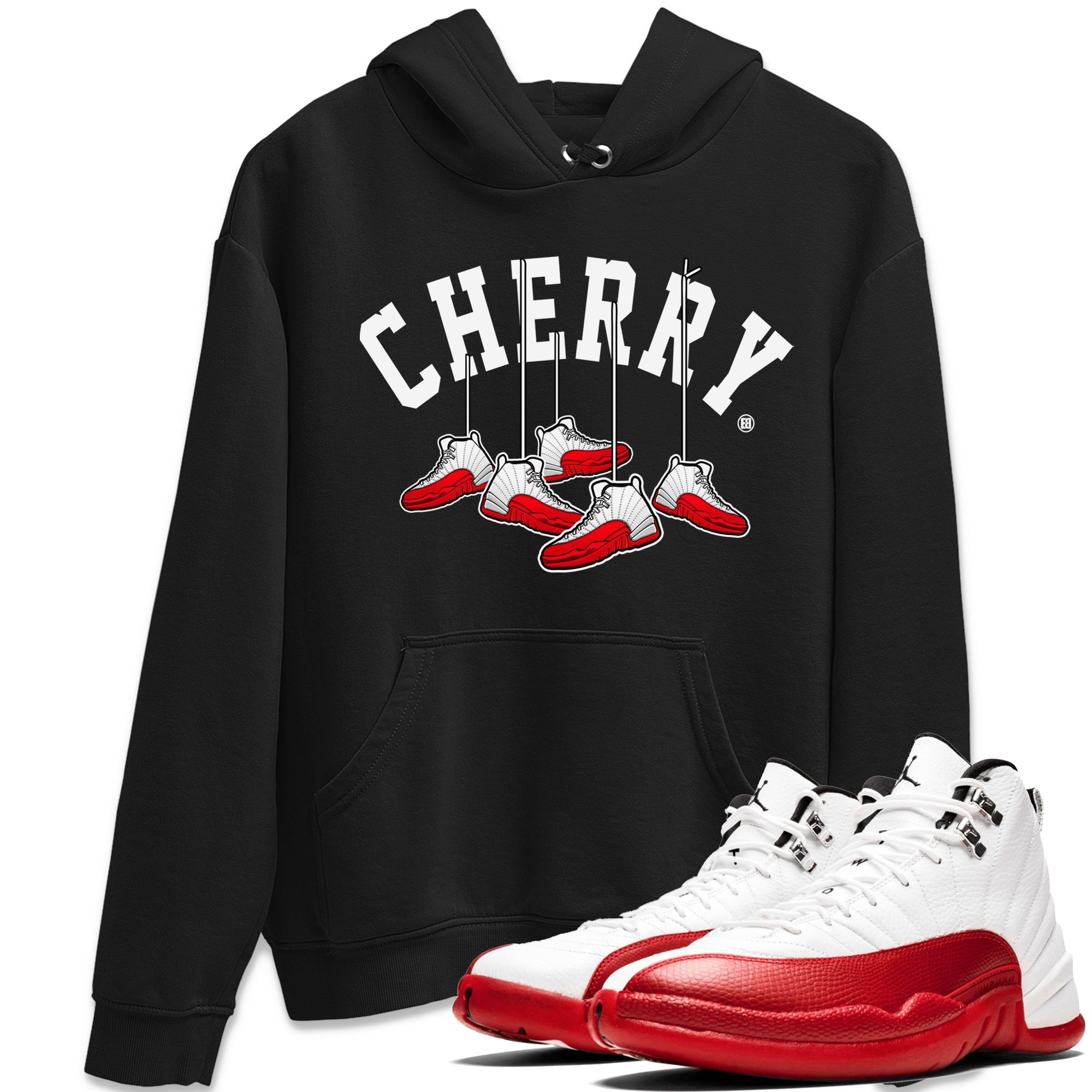 12s Cherry Sneaker Match Tees Cherry Hanging Sneakers Streetwear Sneaker Shirt Air Jordan 12 Cherry Sneaker Release Tees Unisex Shirts Black 1