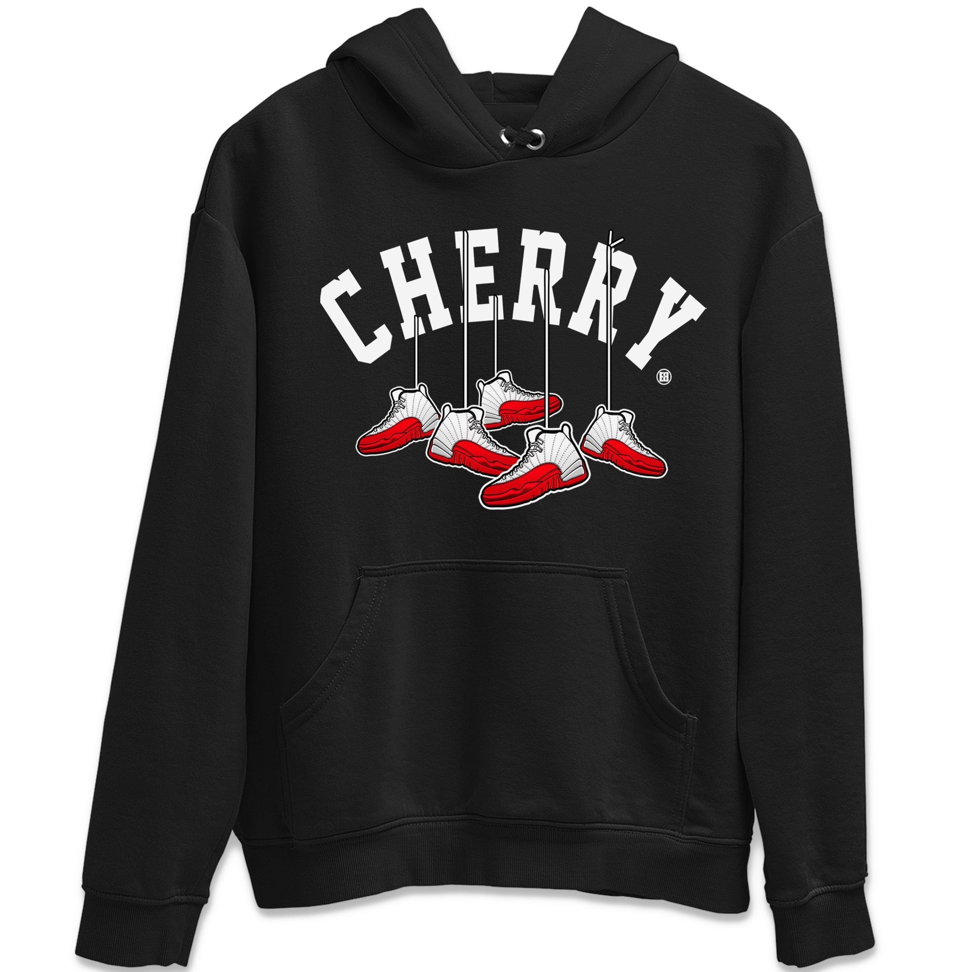 12s Cherry Sneaker Match Tees Cherry Hanging Sneakers Streetwear Sneaker Shirt Air Jordan 12 Cherry Sneaker Release Tees Unisex Shirts Black 2
