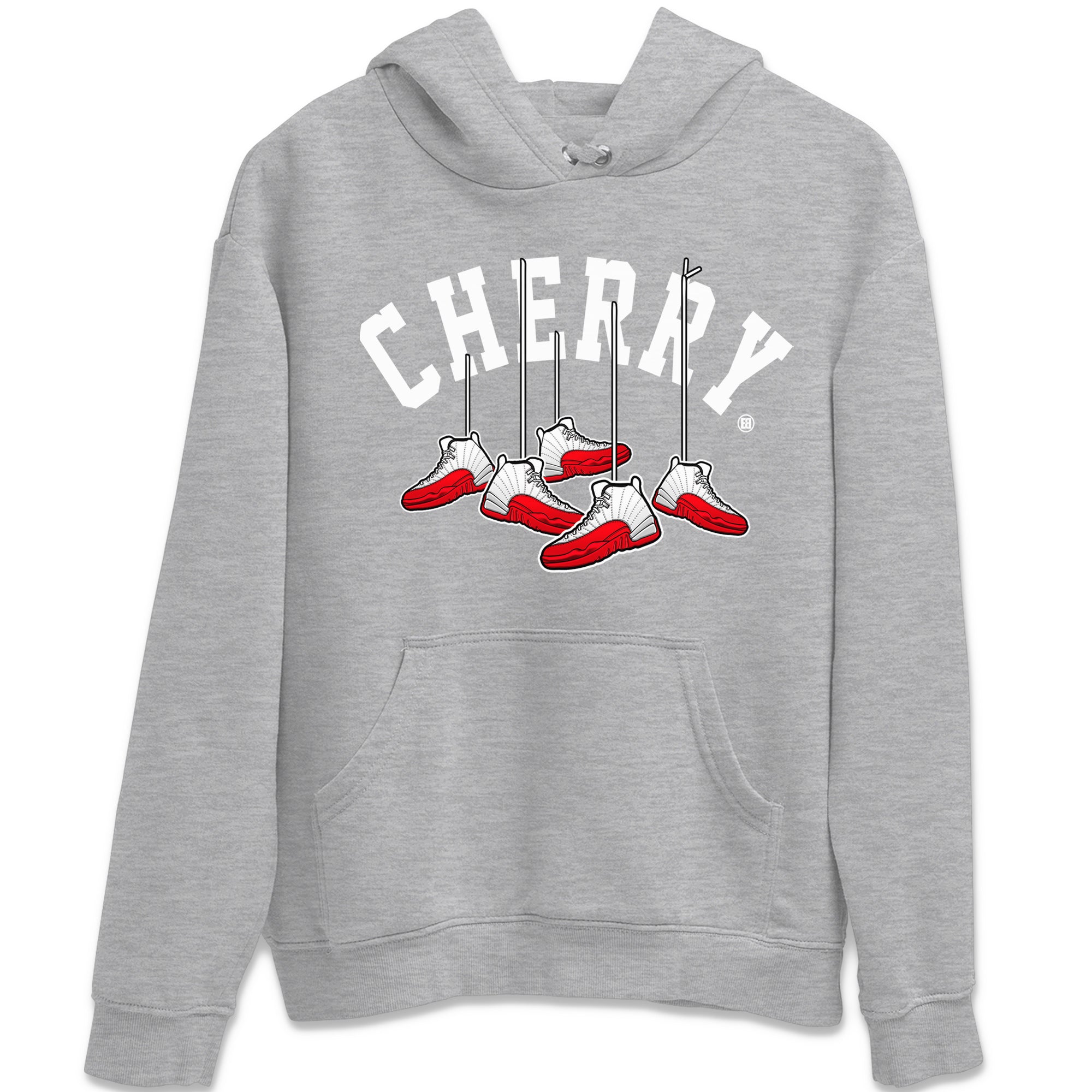 12s Cherry Sneaker Match Tees Cherry Hanging Sneakers Streetwear Sneaker Shirt Air Jordan 12 Cherry Sneaker Release Tees Unisex Shirts Heather Grey 2