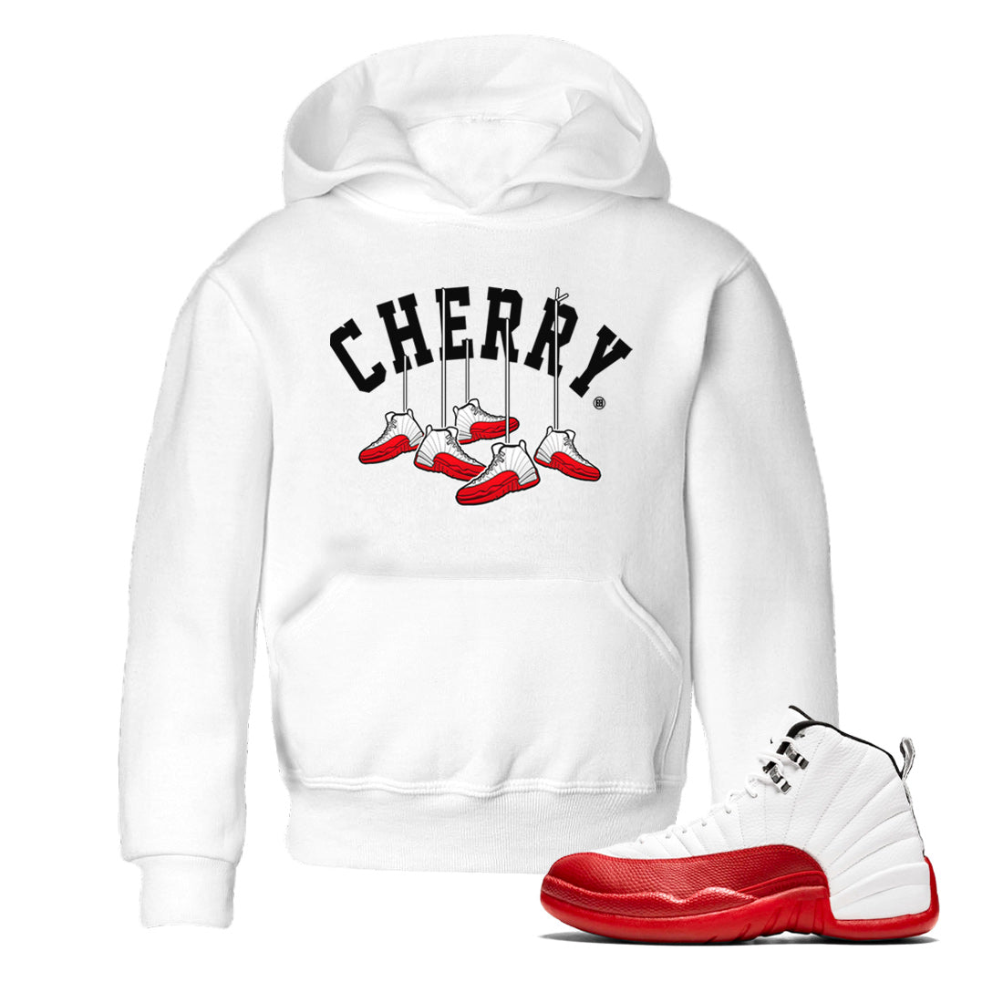 12s Cherry Sneaker Match Tees Cherry Hanging Sneakers Streetwear Sneaker Shirt Air Jordan 12 Cherry Sneaker Release Tees Kids Shirts White 1