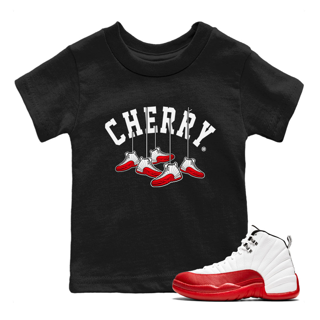 12s Cherry Sneaker Match Tees Cherry Hanging Sneakers Streetwear Sneaker Shirt Air Jordan 12 Cherry Sneaker Release Tees Kids Shirts Black 1