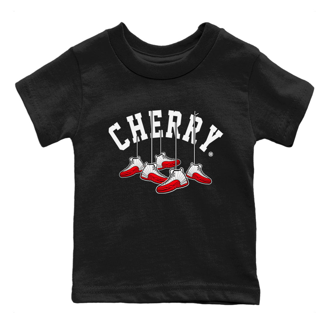 12s Cherry Sneaker Match Tees Cherry Hanging Sneakers Streetwear Sneaker Shirt Air Jordan 12 Cherry Sneaker Release Tees Kids Shirts Black 2