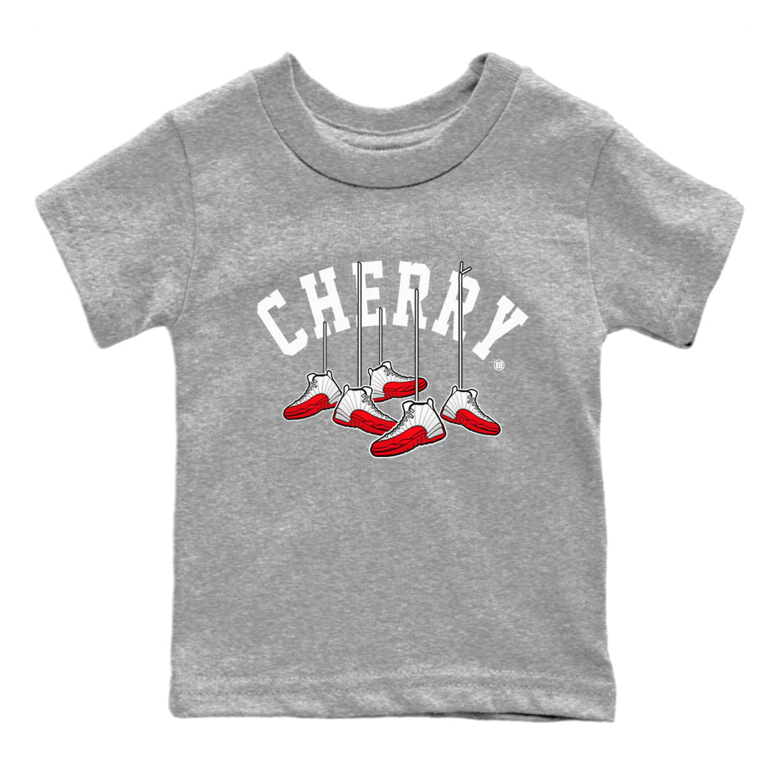 12s Cherry Sneaker Match Tees Cherry Hanging Sneakers Streetwear Sneaker Shirt Air Jordan 12 Cherry Sneaker Release Tees Kids Shirts Heather Grey 2