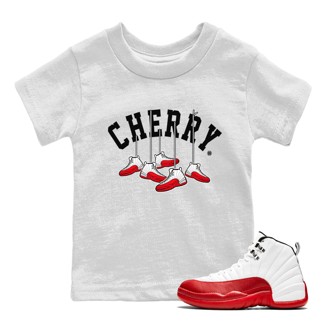12s Cherry Sneaker Match Tees Cherry Hanging Sneakers Streetwear Sneaker Shirt Air Jordan 12 Cherry Sneaker Release Tees Kids Shirts White 1