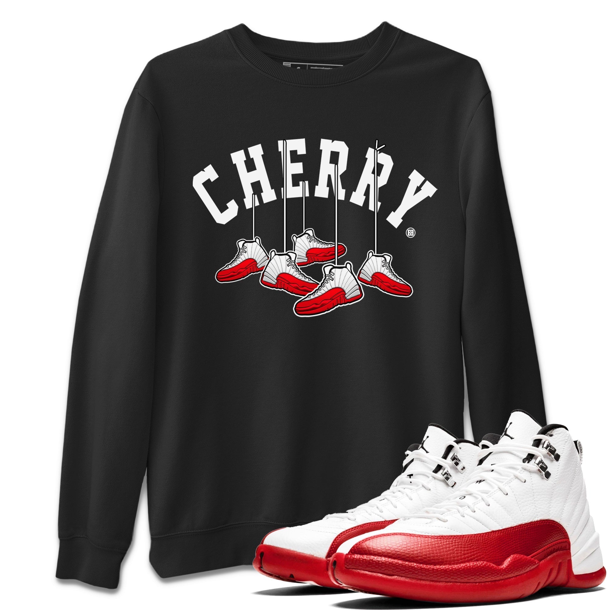 12s Cherry Sneaker Match Tees Cherry Hanging Sneakers Streetwear Sneaker Shirt Air Jordan 12 Cherry Sneaker Release Tees Unisex Shirts Black 1
