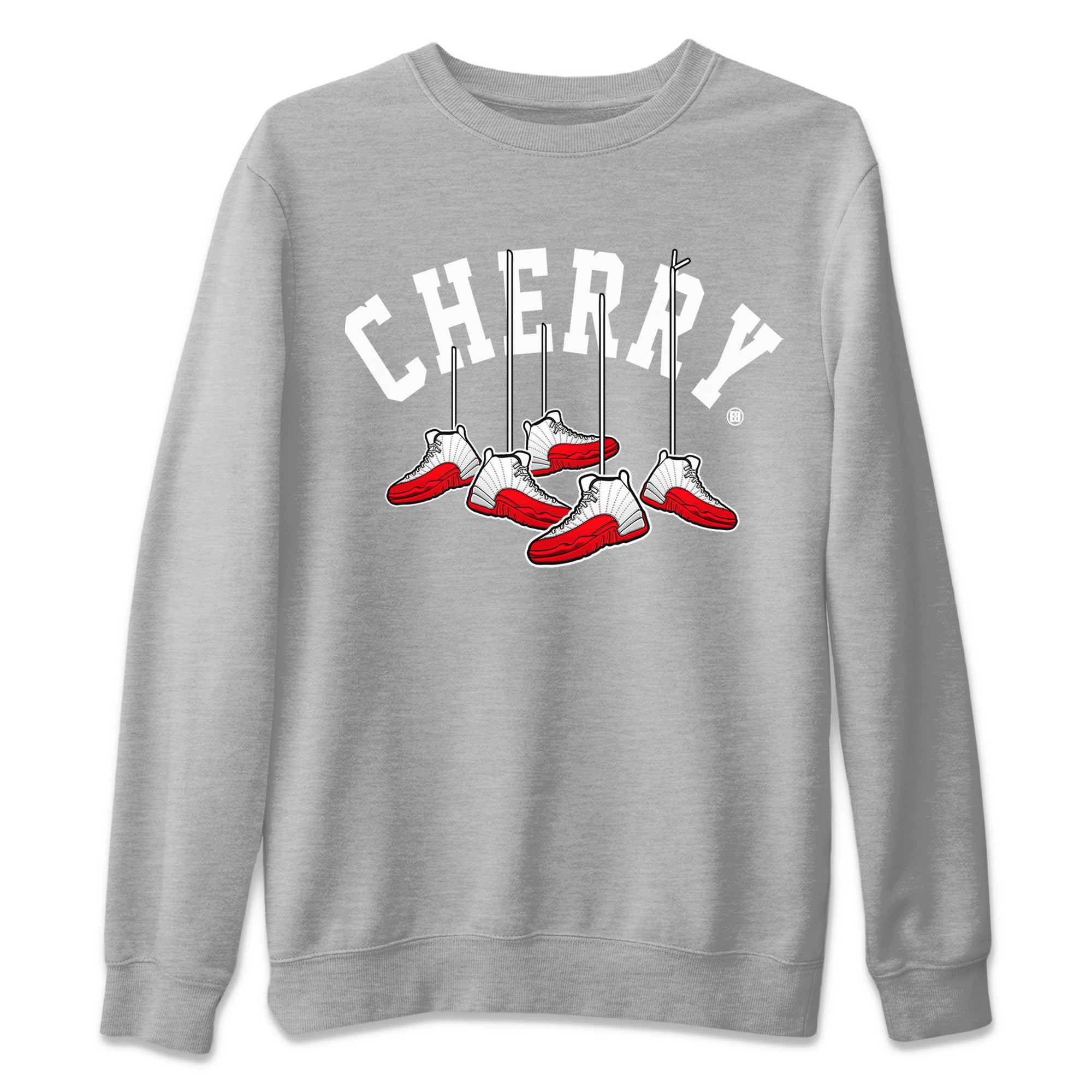 12s Cherry Sneaker Match Tees Cherry Hanging Sneakers Streetwear Sneaker Shirt Air Jordan 12 Cherry Sneaker Release Tees Unisex Shirts Heather Grey 2
