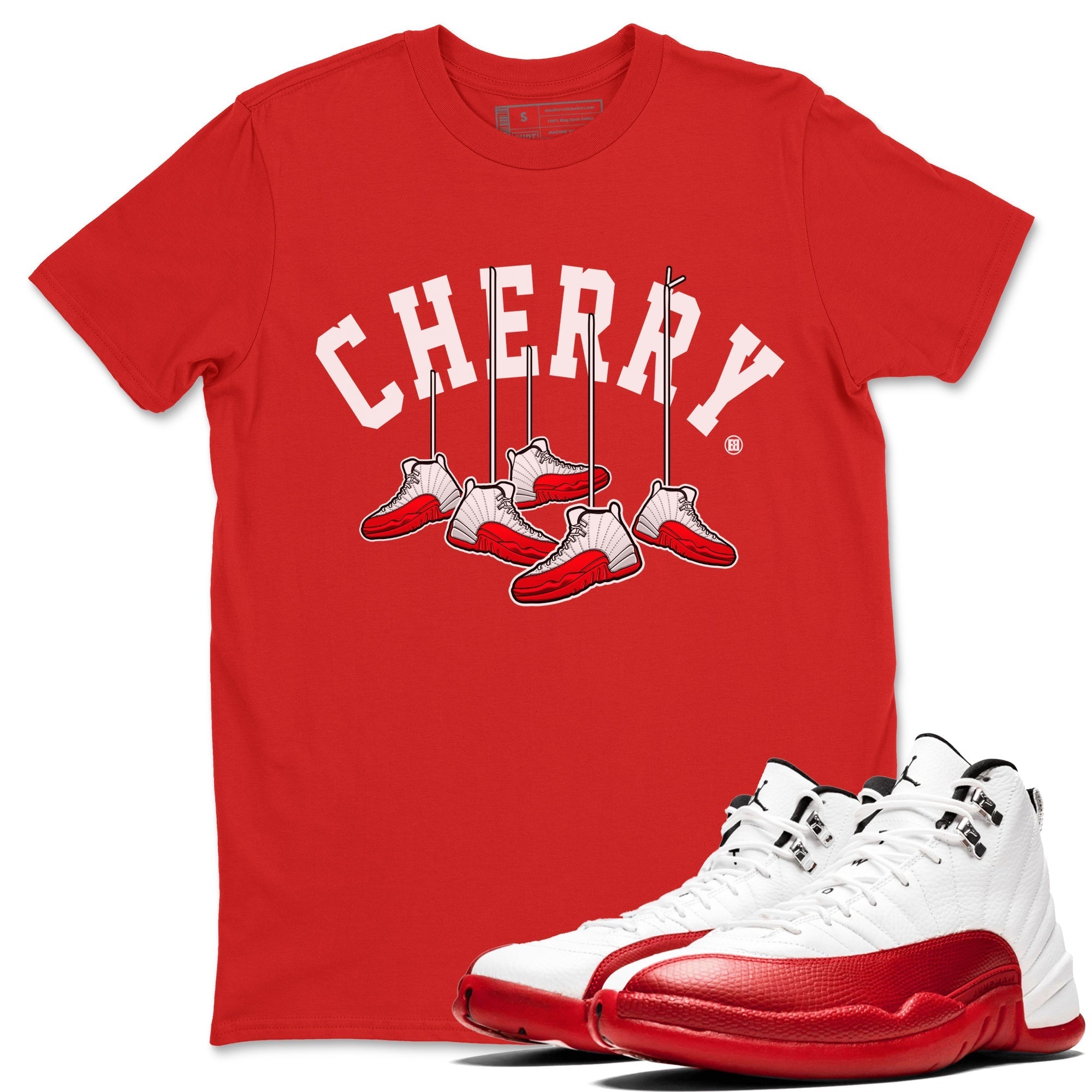 12s Cherry Sneaker Match Tees Cherry Hanging Sneakers Streetwear Sneaker Shirt Air Jordan 12 Cherry Sneaker Release Tees Unisex Shirts Red 1