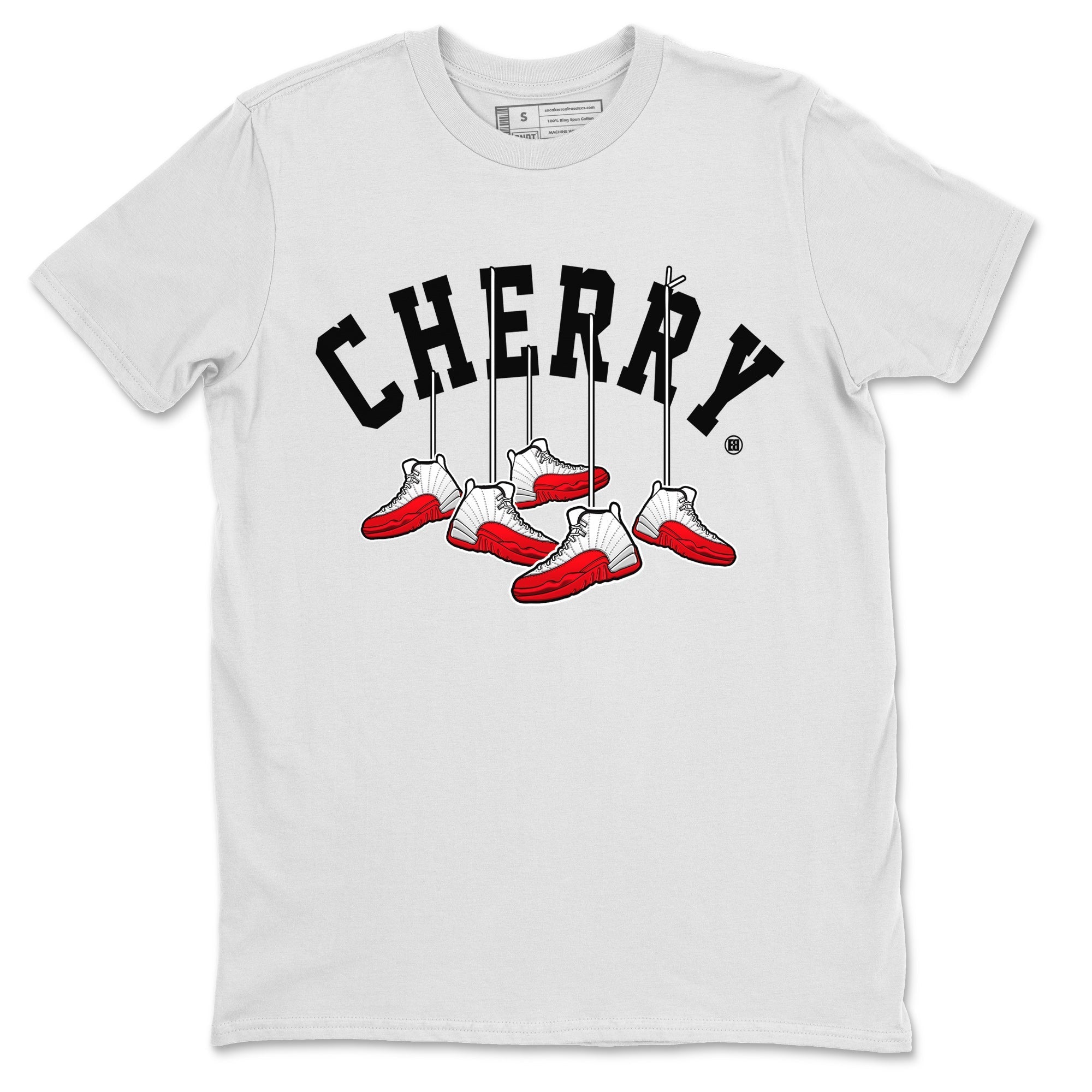 12s Cherry Sneaker Match Tees Cherry Hanging Sneakers Streetwear Sneaker Shirt Air Jordan 12 Cherry Sneaker Release Tees Unisex Shirts White 2