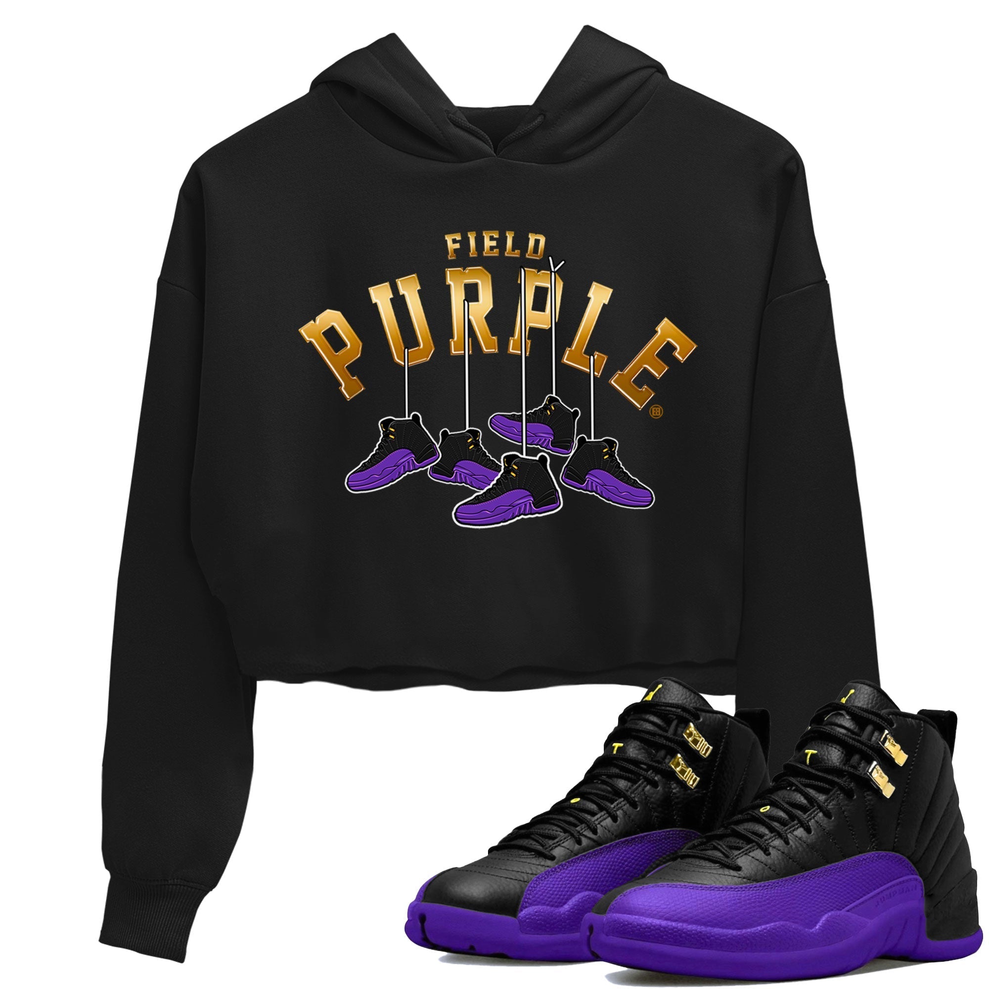 12s Field Purple shirt to match jordans Hanging Sneakers Streetwear Sneaker Shirt Air Jordan 12 Field Purple Drip Gear Zone Sneaker Matching Clothing Black 1 Crop T-Shirt