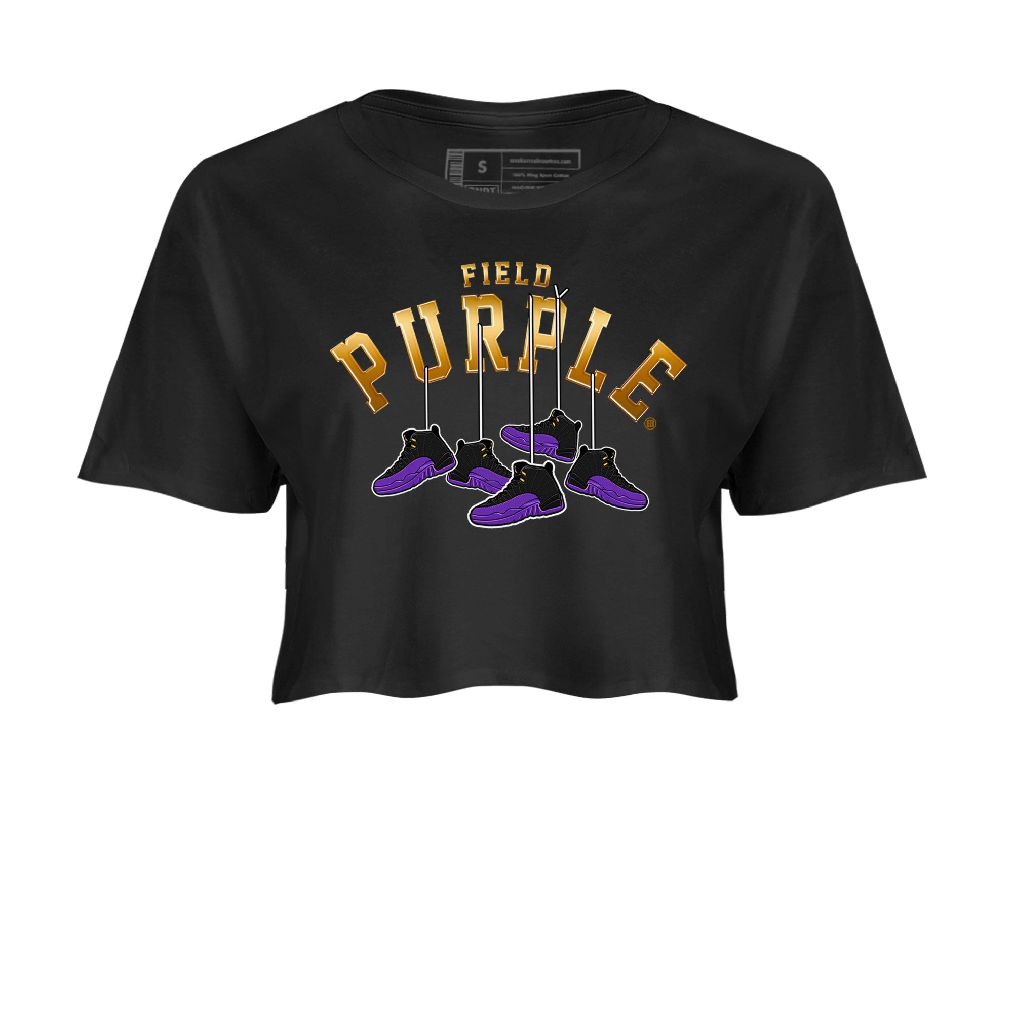 12s Field Purple shirt to match jordans Hanging Sneakers Streetwear Sneaker Shirt Air Jordan 12 Field Purple Drip Gear Zone Sneaker Matching Clothing Black 2 Crop T-Shirt