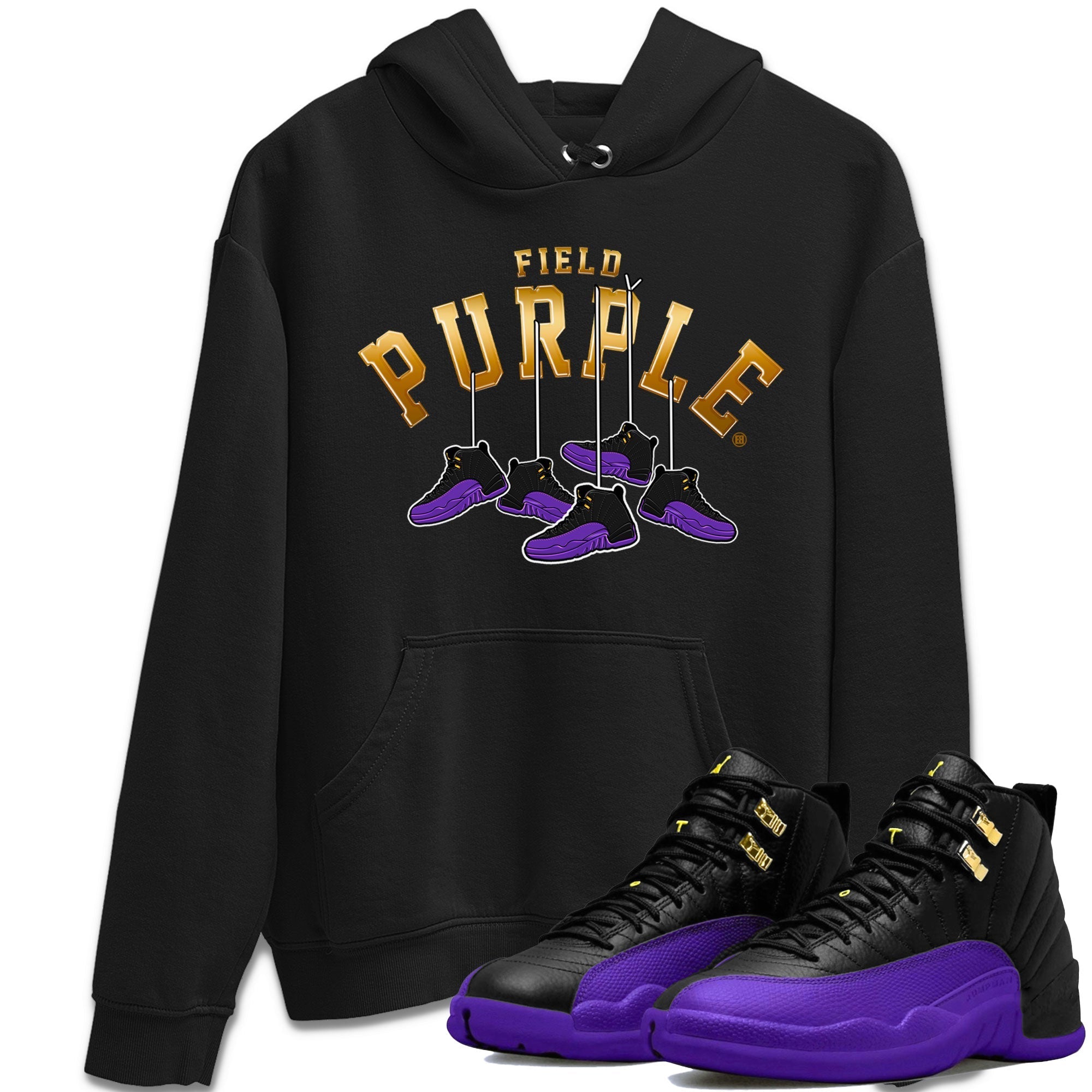 12s Field Purple shirt to match jordans Hanging Sneakers Streetwear Sneaker Shirt Air Jordan 12 Field Purple Drip Gear Zone Sneaker Matching Clothing Unisex Black 2 T-Shirt