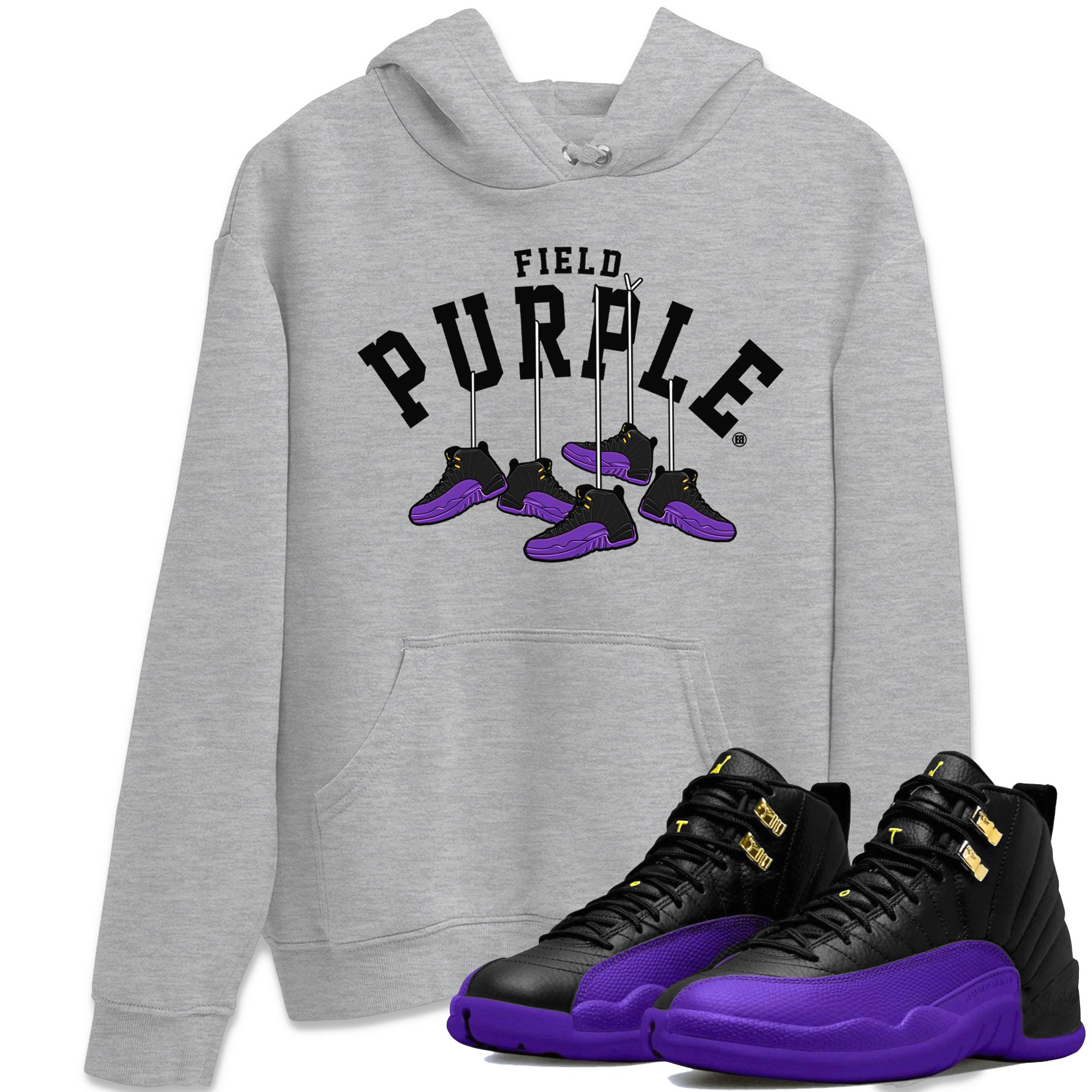 12s Field Purple shirt to match jordans Hanging Sneakers Streetwear Sneaker Shirt Air Jordan 12 Field Purple Drip Gear Zone Sneaker Matching Clothing Unisex Heather Grey 1 T-Shirt