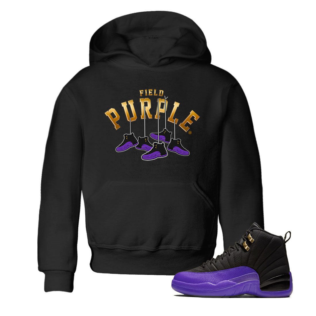 12s Field Purple shirt to match jordans Hanging Sneakers Streetwear Sneaker Shirt Air Jordan 12 Field Purple Drip Gear Zone Sneaker Matching Clothing Baby Toddler Black 1 T-Shirt
