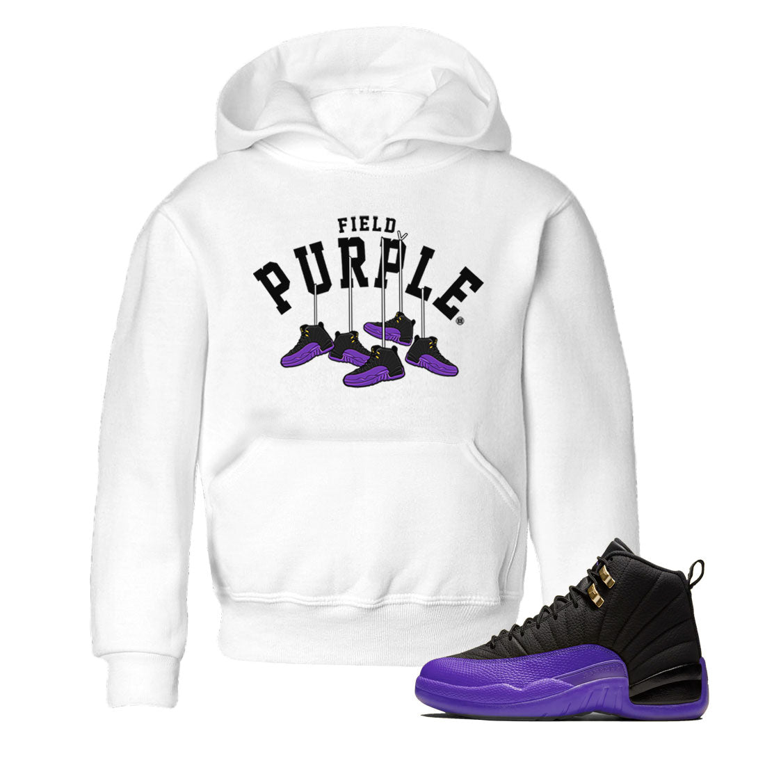 12s Field Purple shirt to match jordans Hanging Sneakers Streetwear Sneaker Shirt Air Jordan 12 Field Purple Drip Gear Zone Sneaker Matching Clothing Baby Toddler White 1 T-Shirt