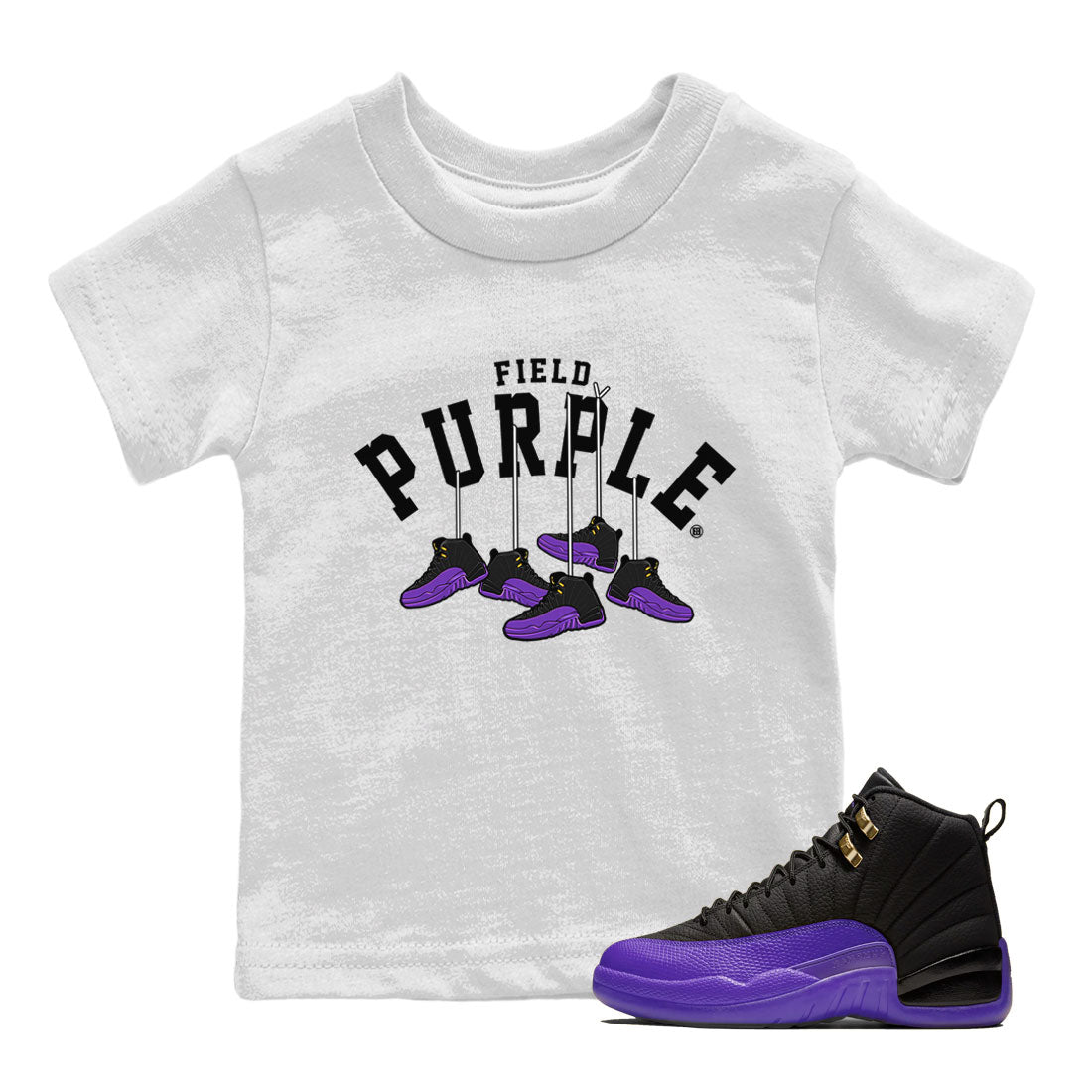 12s Field Purple shirt to match jordans Hanging Sneakers Streetwear Sneaker Shirt Air Jordan 12 Field Purple Drip Gear Zone Sneaker Matching Clothing Baby Toddler White 1 T-Shirt