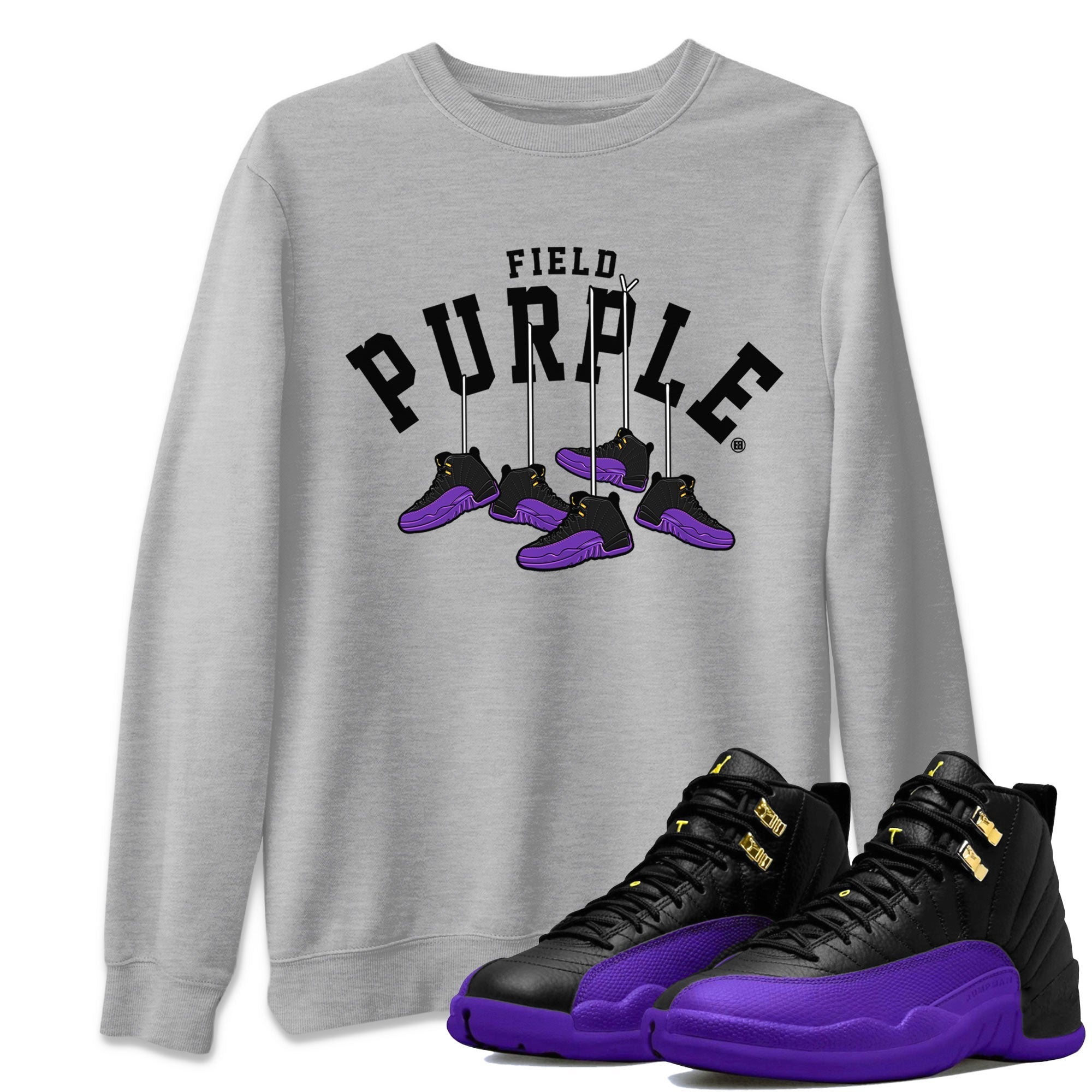 12s Field Purple shirt to match jordans Hanging Sneakers Streetwear Sneaker Shirt Air Jordan 12 Field Purple Drip Gear Zone Sneaker Matching Clothing Unisex Heather Grey 1 T-Shirt