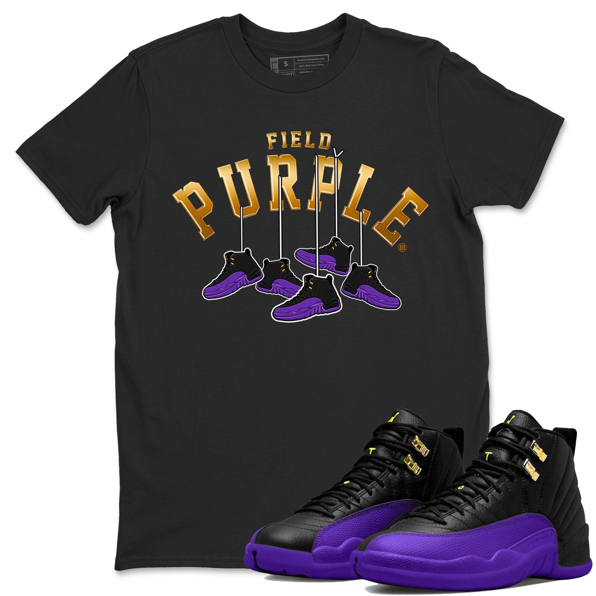 12s Field Purple shirt to match jordans Hanging Sneakers Streetwear Sneaker Shirt Air Jordan 12 Field Purple Drip Gear Zone Sneaker Matching Clothing Unisex Black 1 T-Shirt