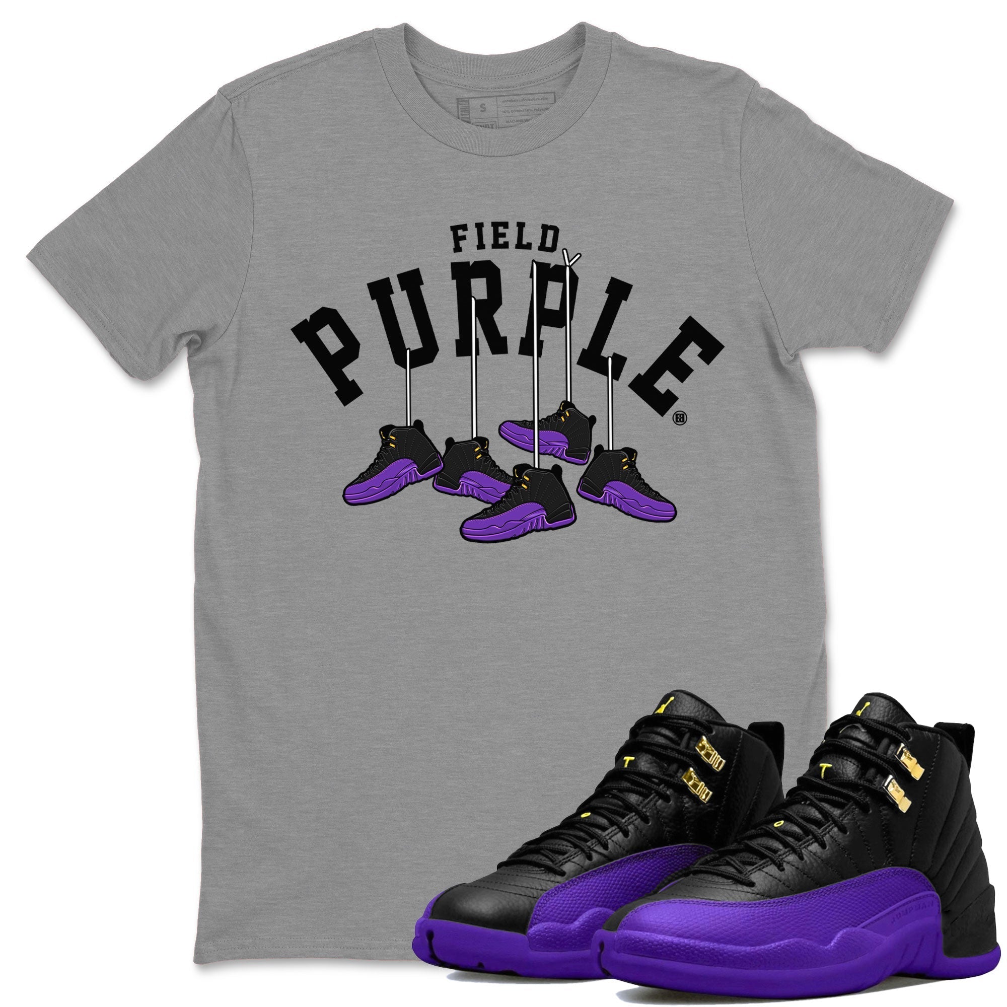 12s Field Purple shirt to match jordans Hanging Sneakers Streetwear Sneaker Shirt Air Jordan 12 Field Purple Drip Gear Zone Sneaker Matching Clothing Unisex Heather Grey 1 T-Shirt