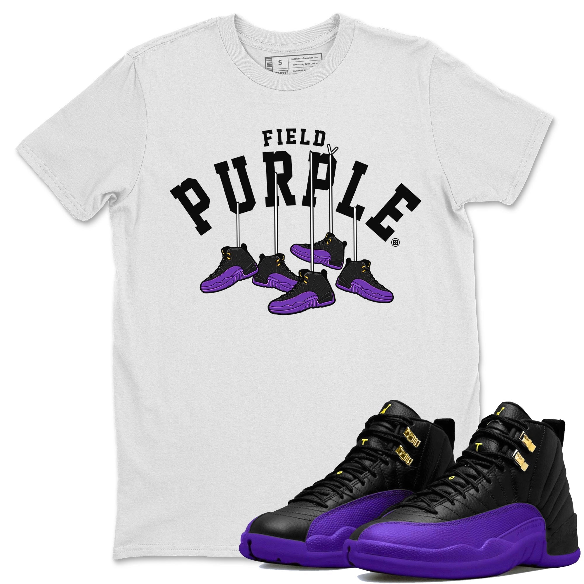 12s Field Purple shirt to match jordans Hanging Sneakers Streetwear Sneaker Shirt Air Jordan 12 Field Purple Drip Gear Zone Sneaker Matching Clothing Unisex White 1 T-Shirt