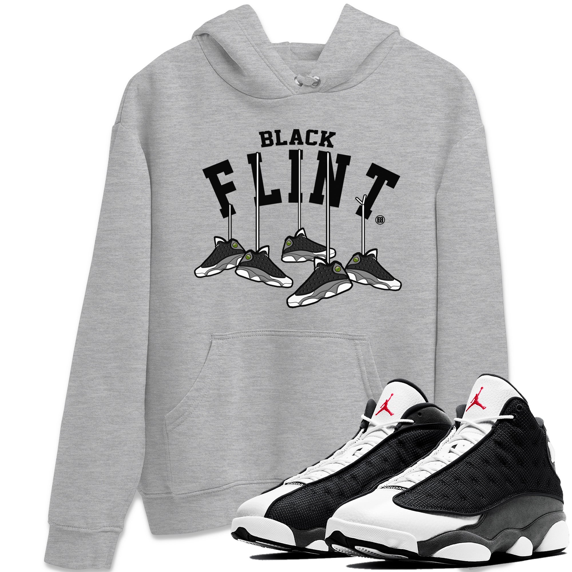 Air Jordan 13 Black Flint Sneaker Match Tees Hanging Sneakers Streetwear Sneaker Shirt Air Jordan 13 Retro Black Flint Sneaker Release Tees Unisex Shirts Heather Grey 1