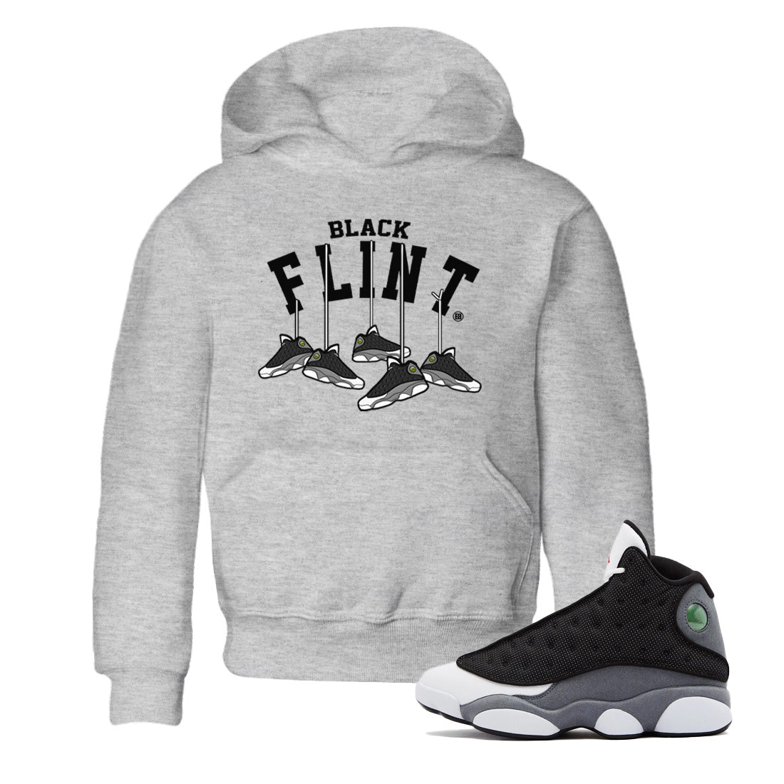 Air Jordan 13 Black Flint Sneaker Match Tees Hanging Sneakers Streetwear Sneaker Shirt Air Jordan 13 Retro Black Flint Sneaker Release Tees Kids Shirts Heather Grey 1